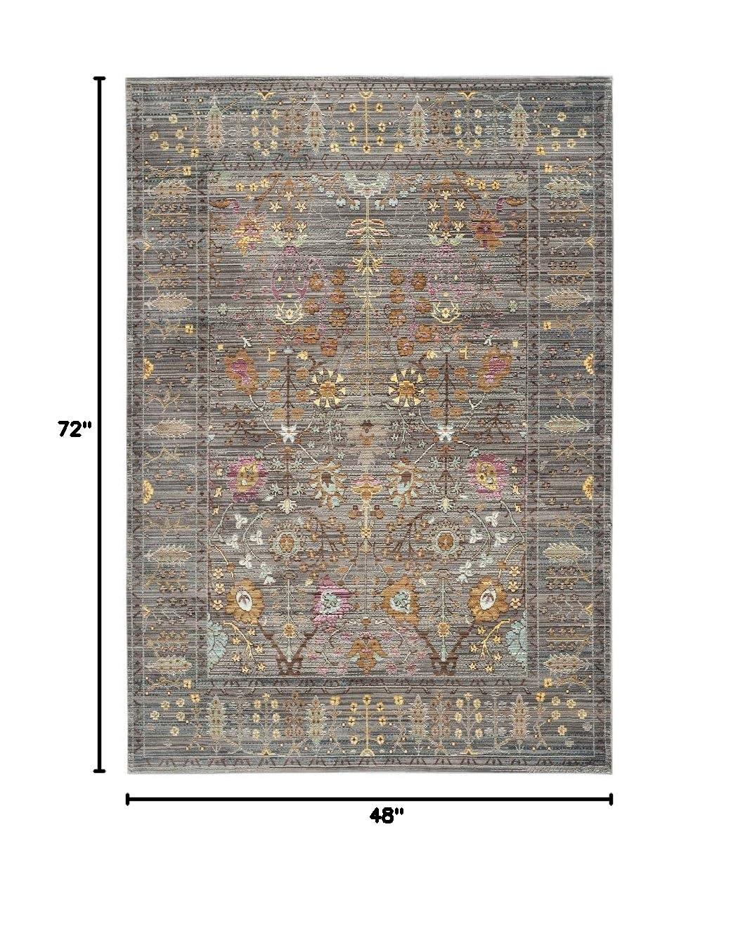 SAFAVIEH Valencia Grigor Traditional Polyester Area Rug, Grey/Multi, 4' x 6'
