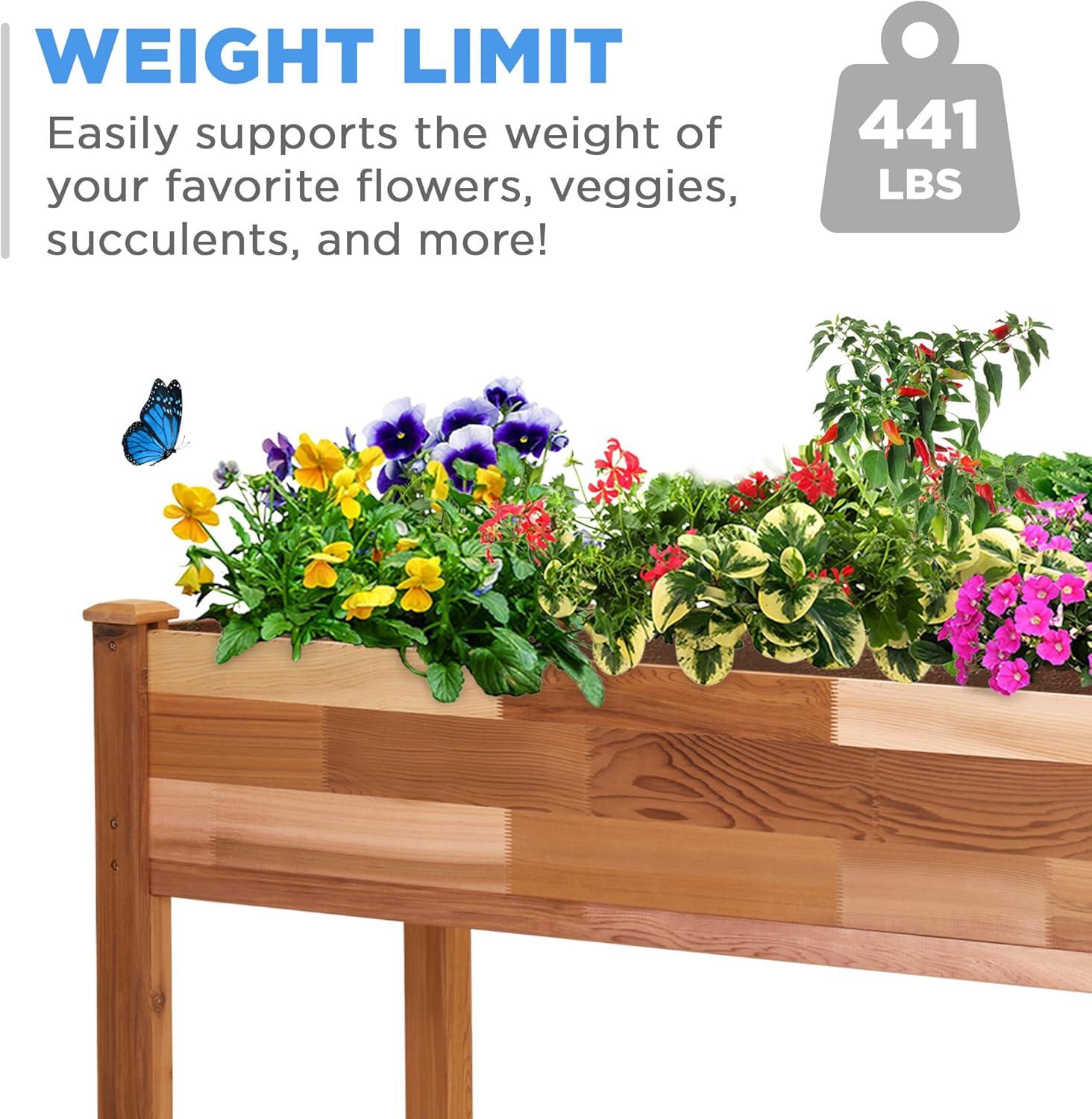 Jumbl Cedar Wood Raised Garden Bed & Herb Planter Box, 72" x 23" x 30"