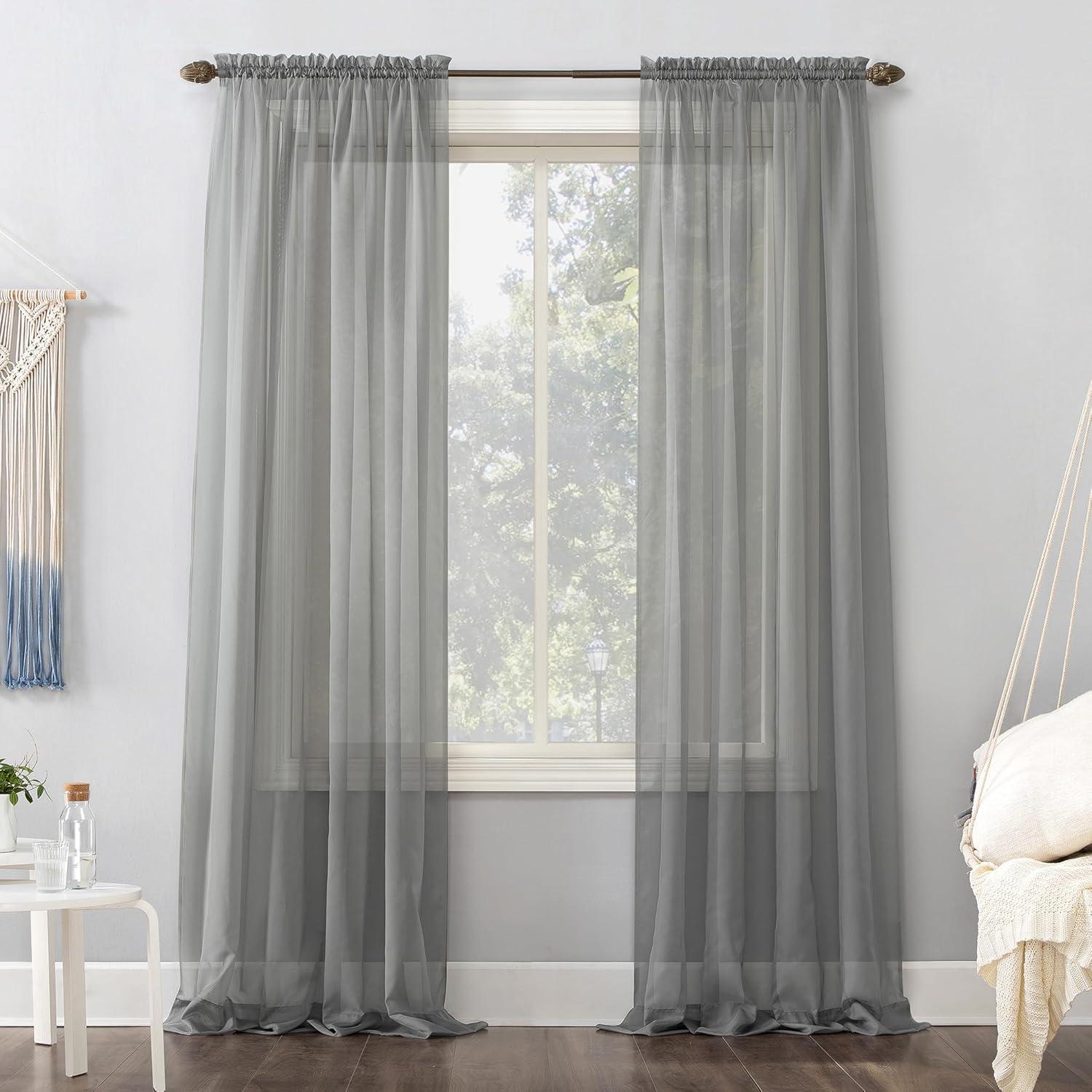 84"x59" Emily Sheer Voile Rod Pocket Curtain Panel Charcoal - No. 918