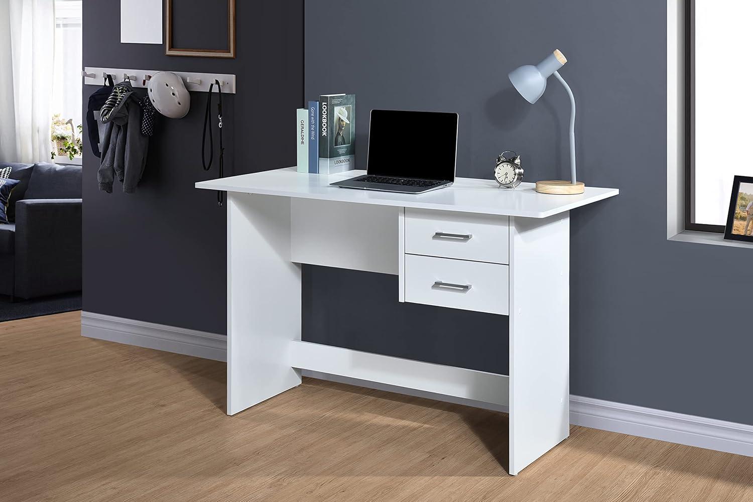 Hodedah Writing Desk with 2-Drawers in White