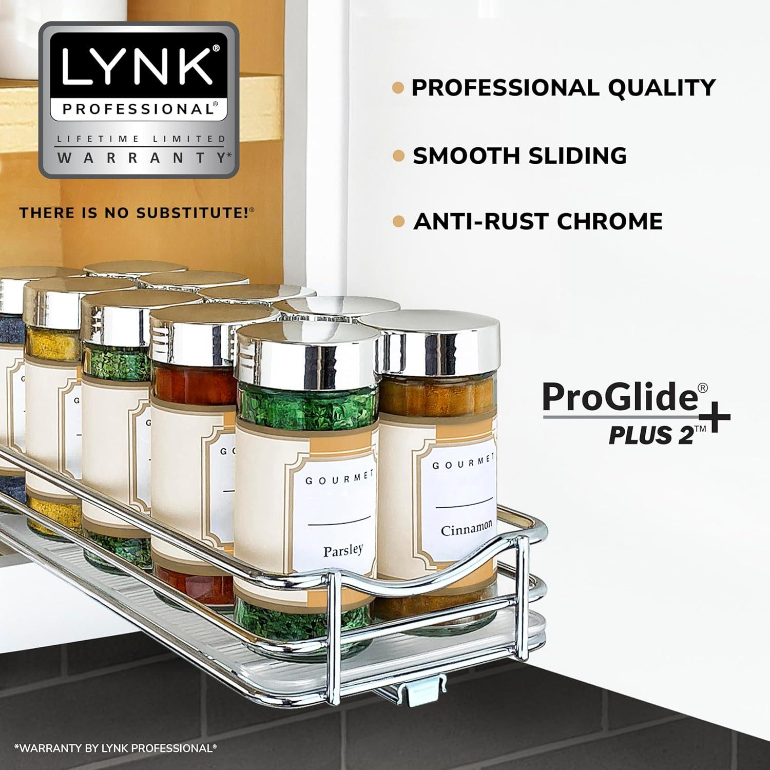 Lynk Professional Slide Out Spice Rack Upper Cabinet Organizer- 4" Wide: Chrome-Plated Kitchen Storage, Pull Out System