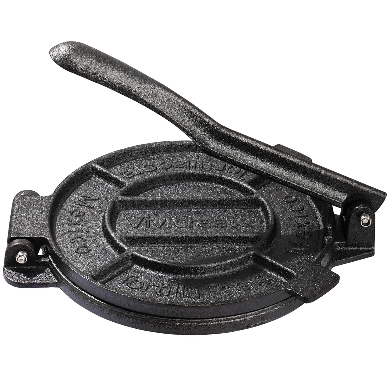 Chef Tacos Authentic Cast Iron Tortilla Press, 8 inch, Pre-Seasoned for a Flavorful, Fresh, Warm Corn or Flour Tortilla