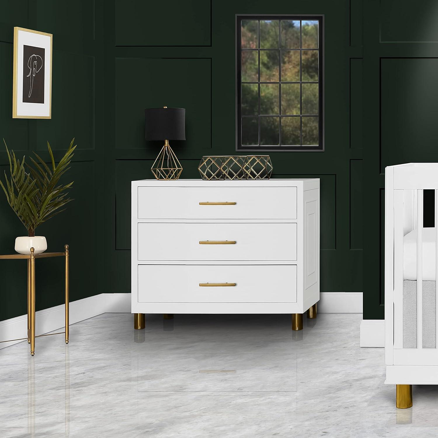 White Mid-Century Modern Double Dresser with Dovetail Drawers