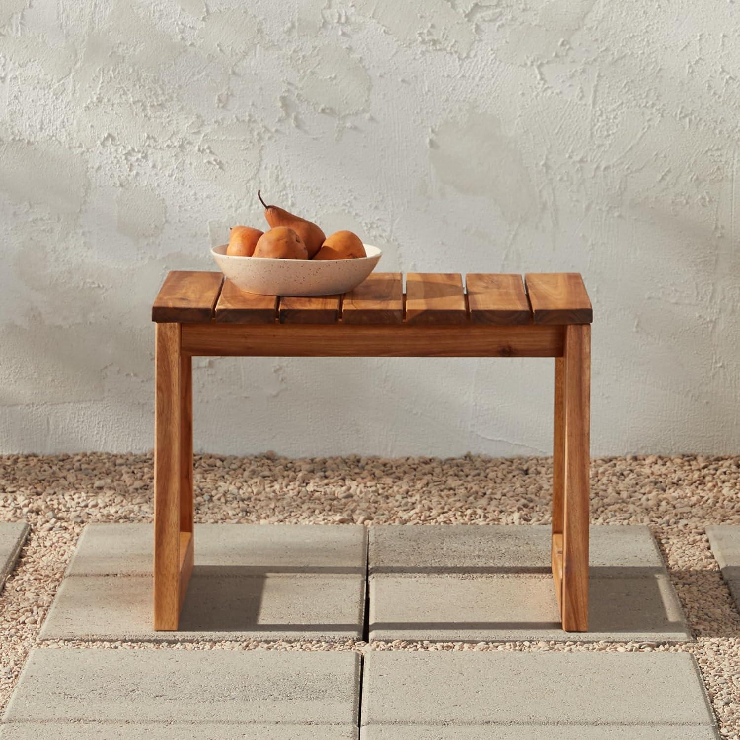 Natural Acacia Wood Slatted Outdoor Side Table