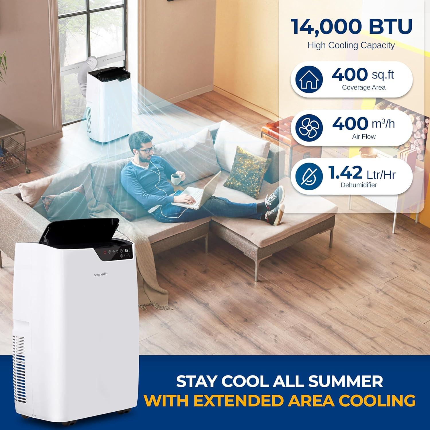 White 14000 BTU Portable Air Conditioner with Remote