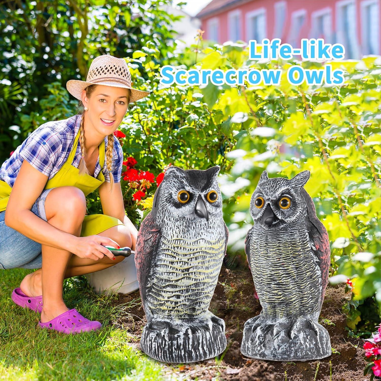 2Pack Fake Owl Decoy to Keep Birds Away Garden Decoration Bird Scare Devices for Garden Outdoor Yard