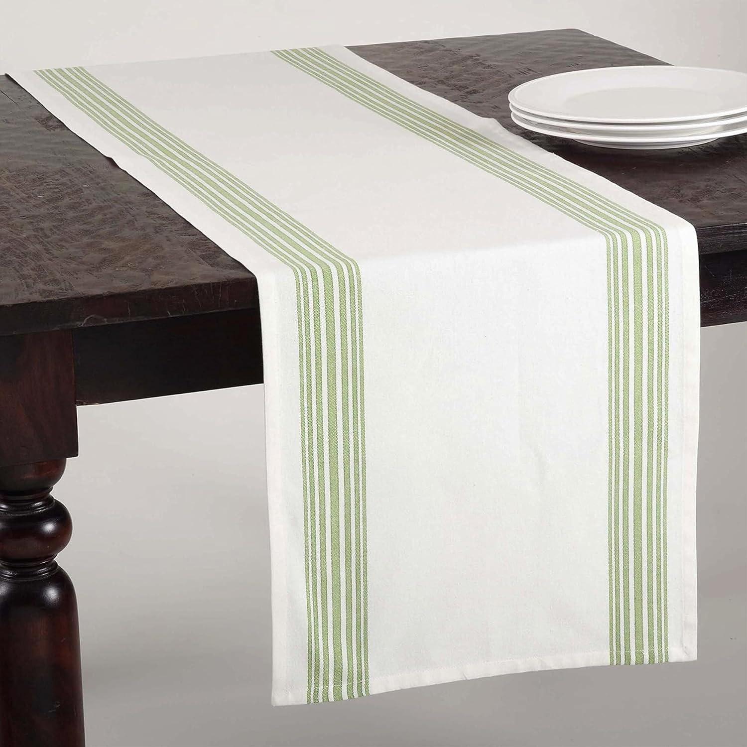 Lime Green and White Striped Cotton Table Runner