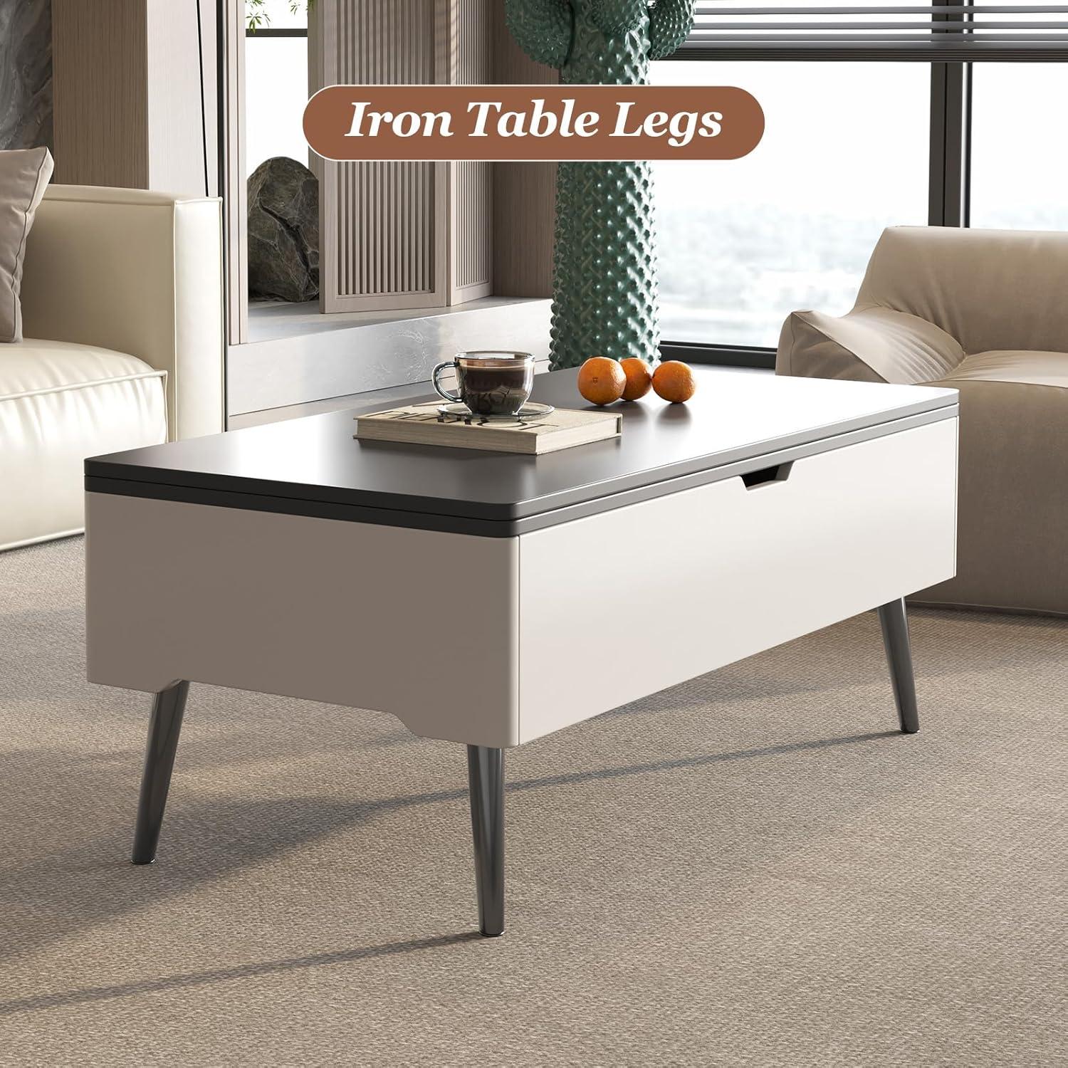Guyii Extendable Coffee Table, 3-in-1 Lift Top Coffee Table with 2 Storage Drawers and Hidden Compartment for Living Room, Home, White