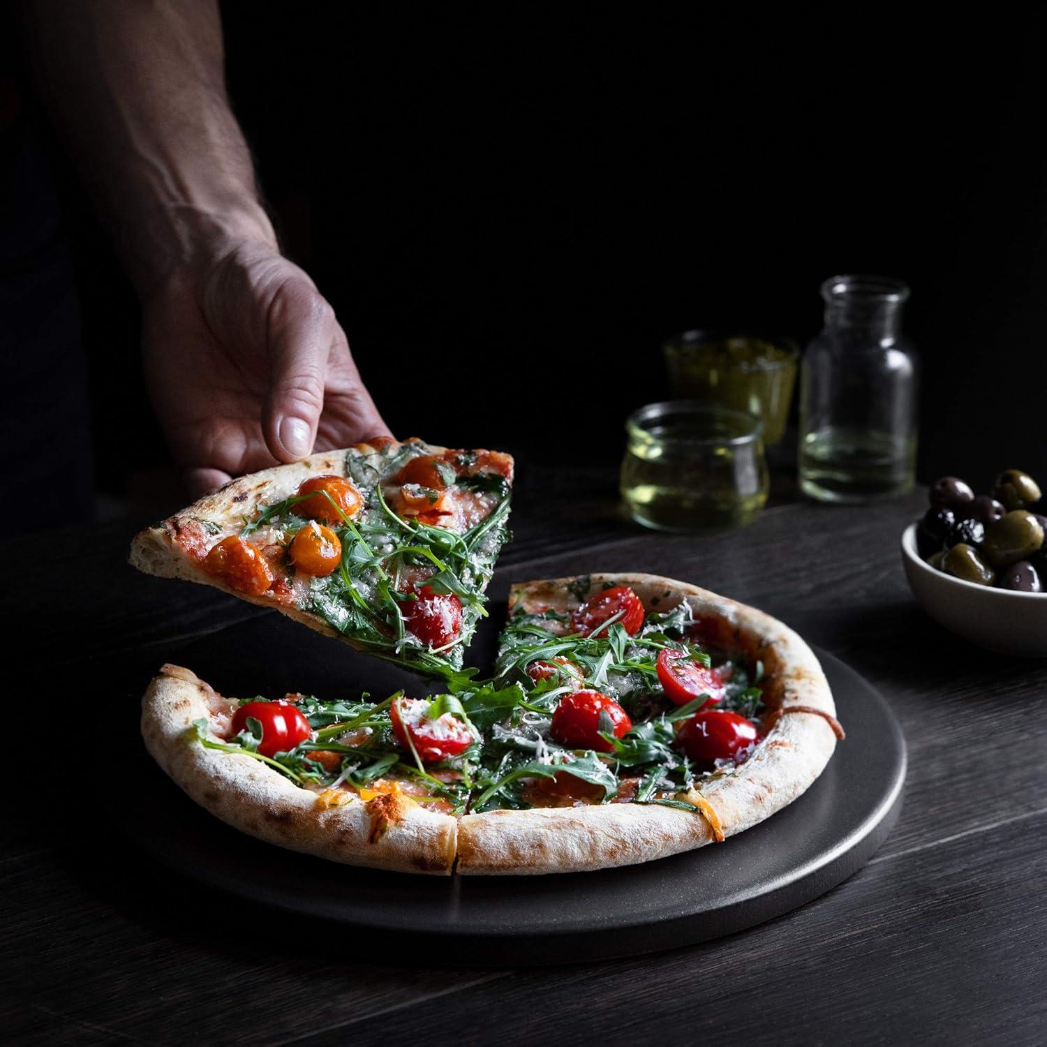 Navaris XL Pizza Stone for Baking - Glazed Square Cordierite Stone Plate for BBQ Grill Oven, Bake Serve Bread - Incl. Recipe Book - 15" x 11.8" x 0.6"