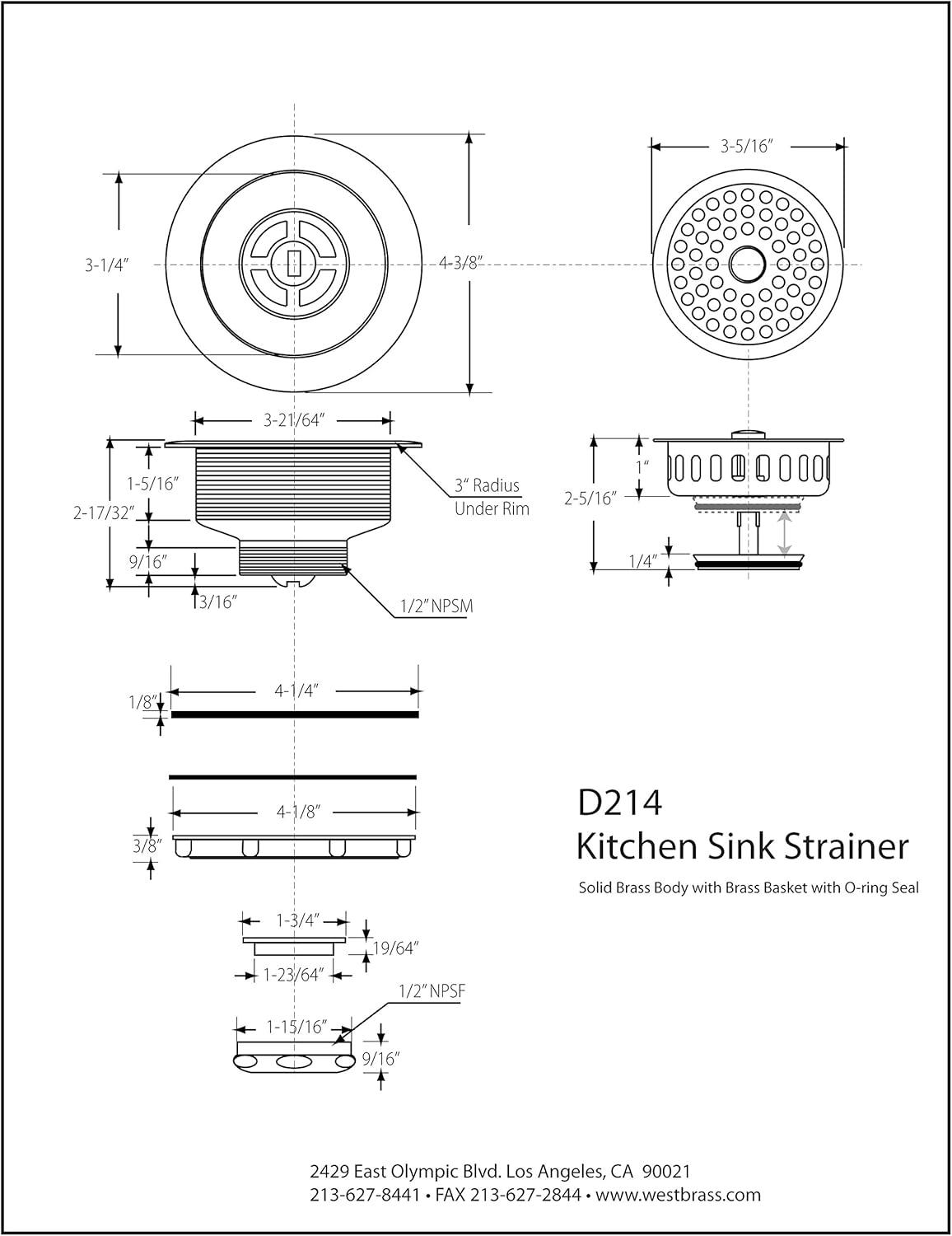 Solid Brass Style Kitchen Sink Basket Strainer