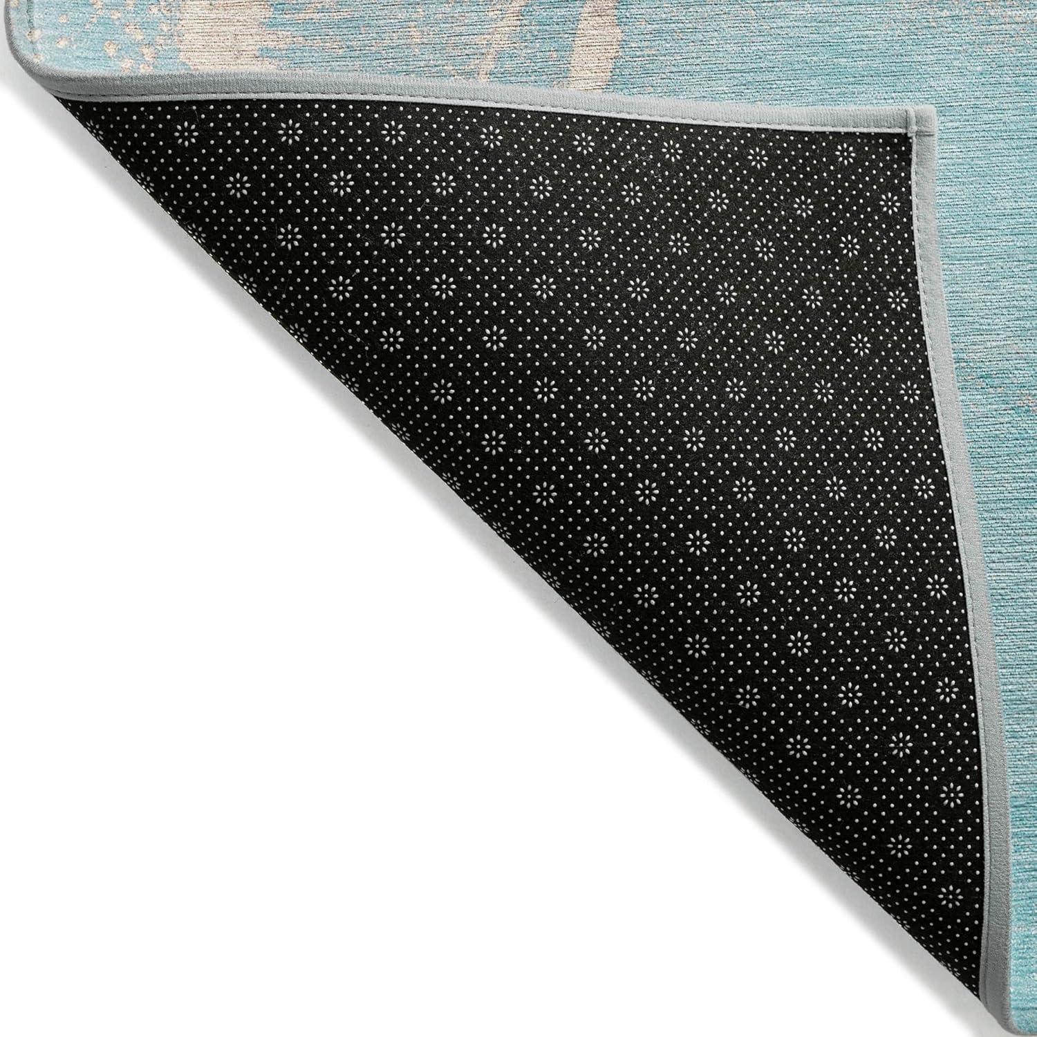 Teal and Beige Rectangular Washable Synthetic Area Rug