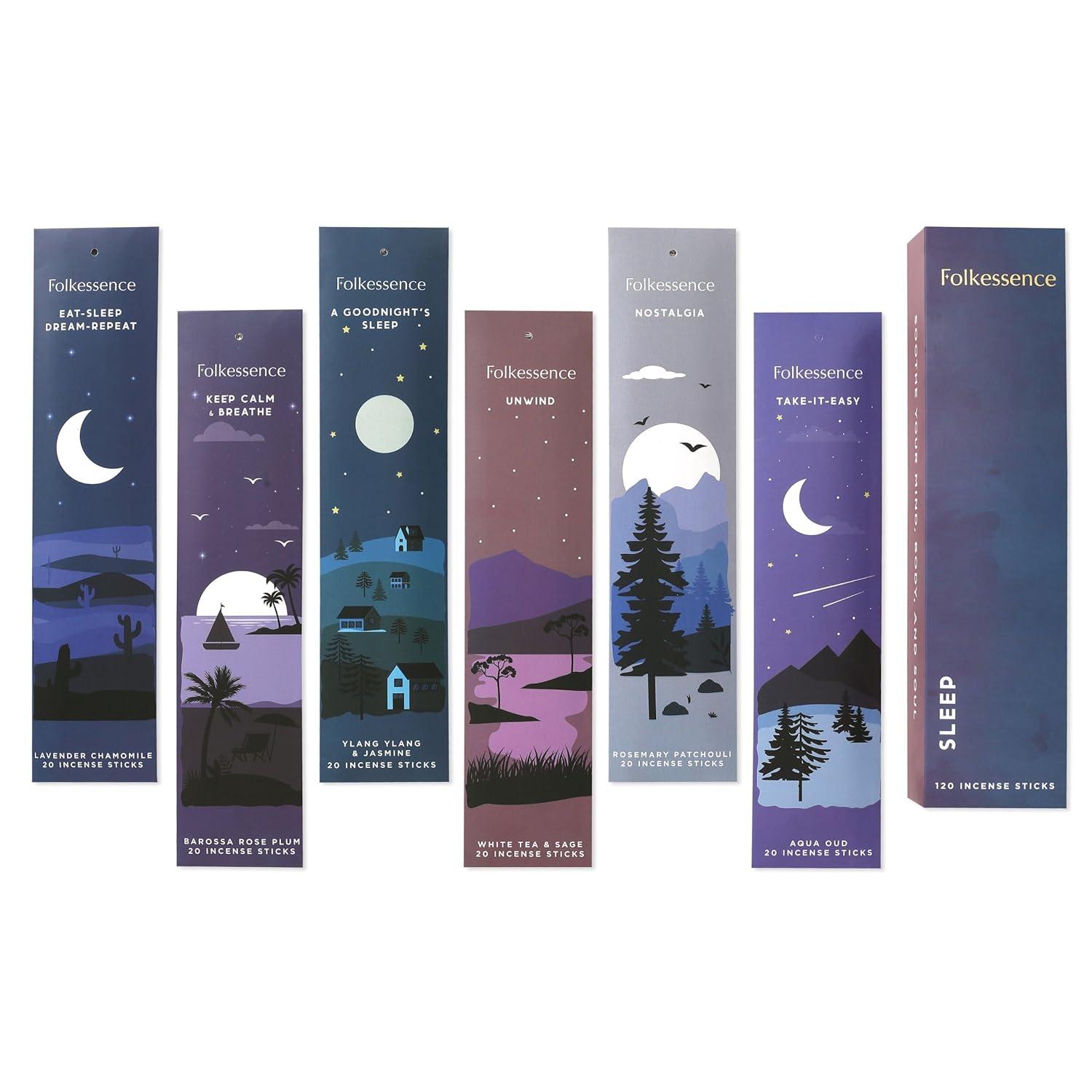 Folkulture Incense Sticks, Set of 6 (120 Sticks) - Rosemary, Jasmine, Lavender, Sage, Sleep Incense Sticks, Insence Sticks Variety Pack - Insense Sticks, Natural and Non Toxic (Sleep)