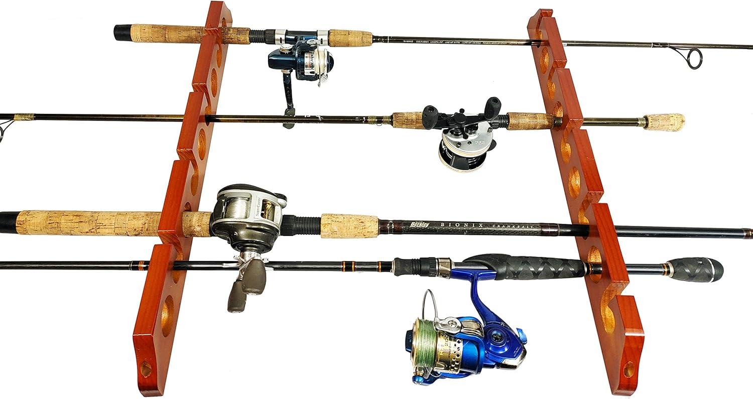 Old Cedar Outfitters Solid Pine Horizontal Ceiling Rack for Fishing Rod Storage, Holds up to 9 Fishing Rods, CPR-009