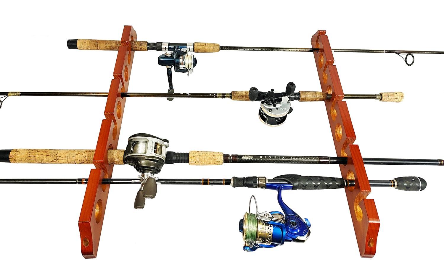 Old Cedar Outfitters Solid Pine Horizontal Ceiling Rack for Fishing Rod Storage, Holds up to 9 Fishing Rods, CPR-009