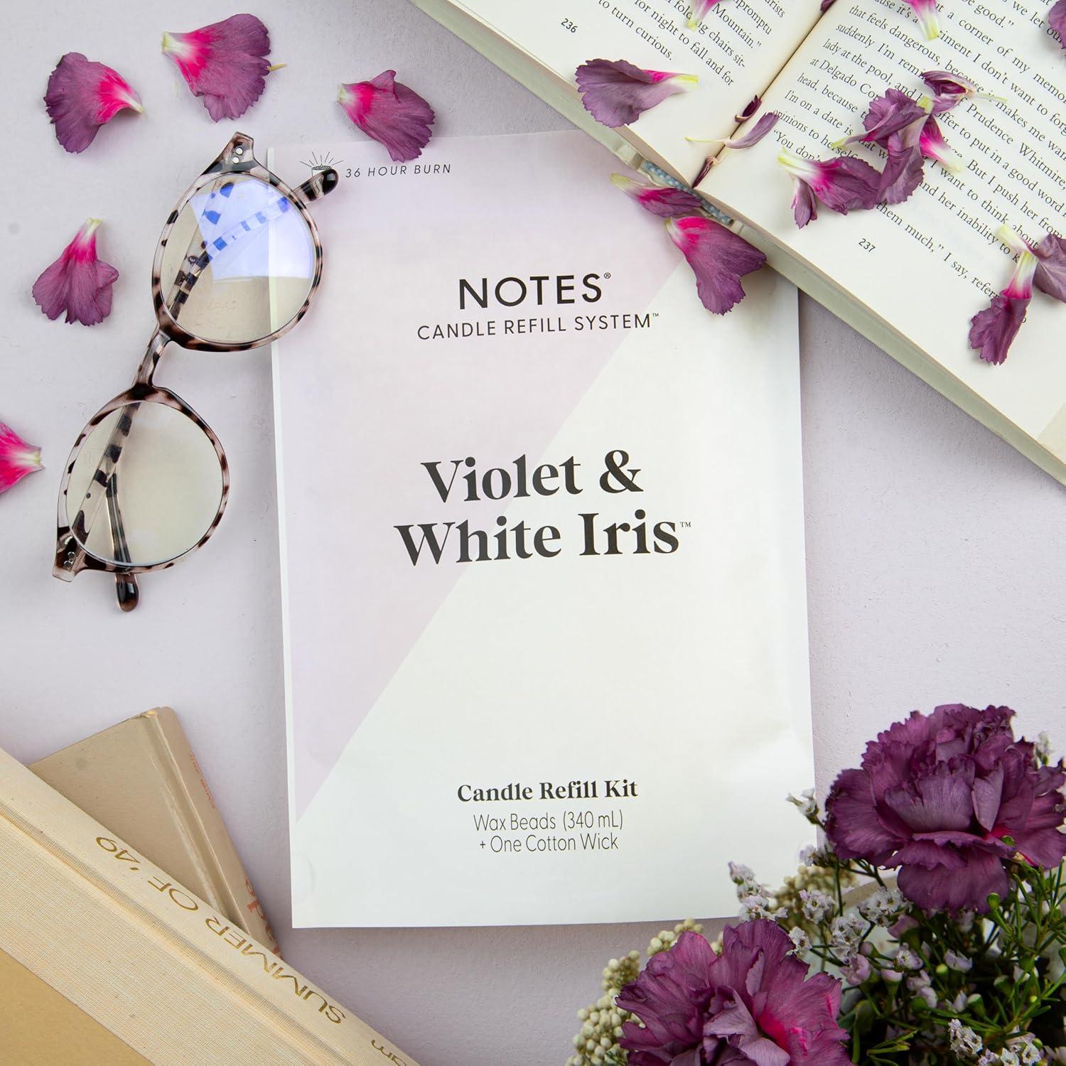 NOTES Sustainable Candle Refill | Non-Toxic Fragrance, Natural Wax Beads (Beeswax, Rice bran and Soy), Cotton Wick and Sustainer - (1) Violet & White Iris