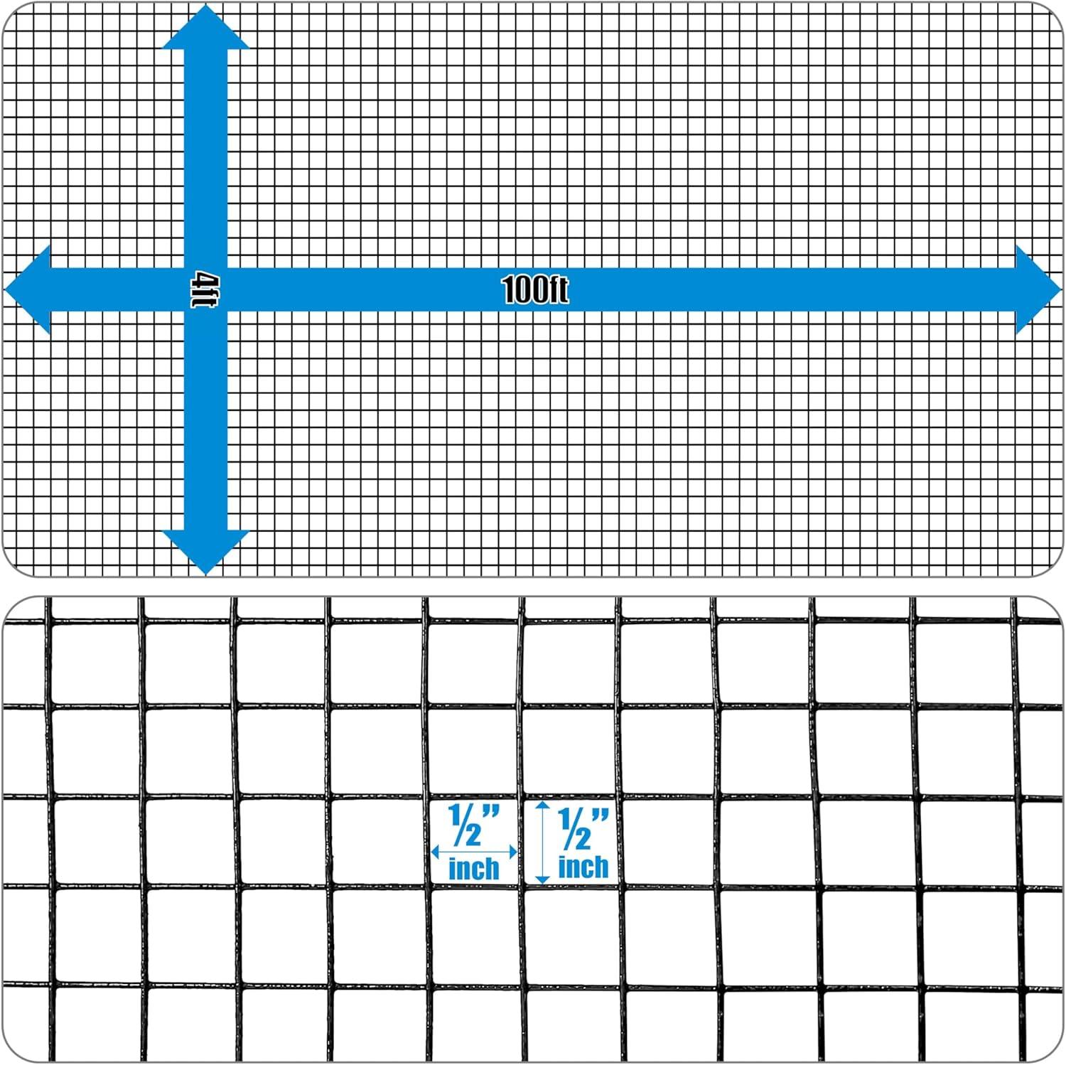 Fencer Wire Fencer Wire 19 Gauge Black Vinyl Coated Hardware Cloth, Welded Wire Fence Rolls, Mesh 1/2" X 1/2"