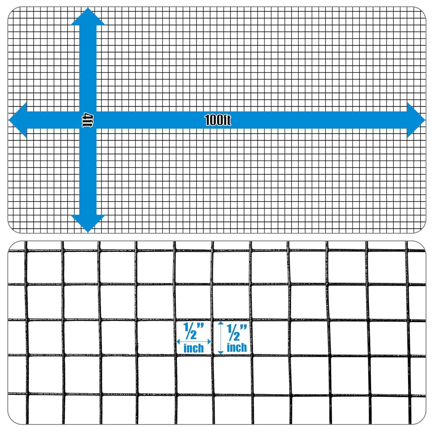 Fencer Wire Fencer Wire 19 Gauge Black Vinyl Coated Hardware Cloth, Welded Wire Fence Rolls, Mesh 1/2" X 1/2"