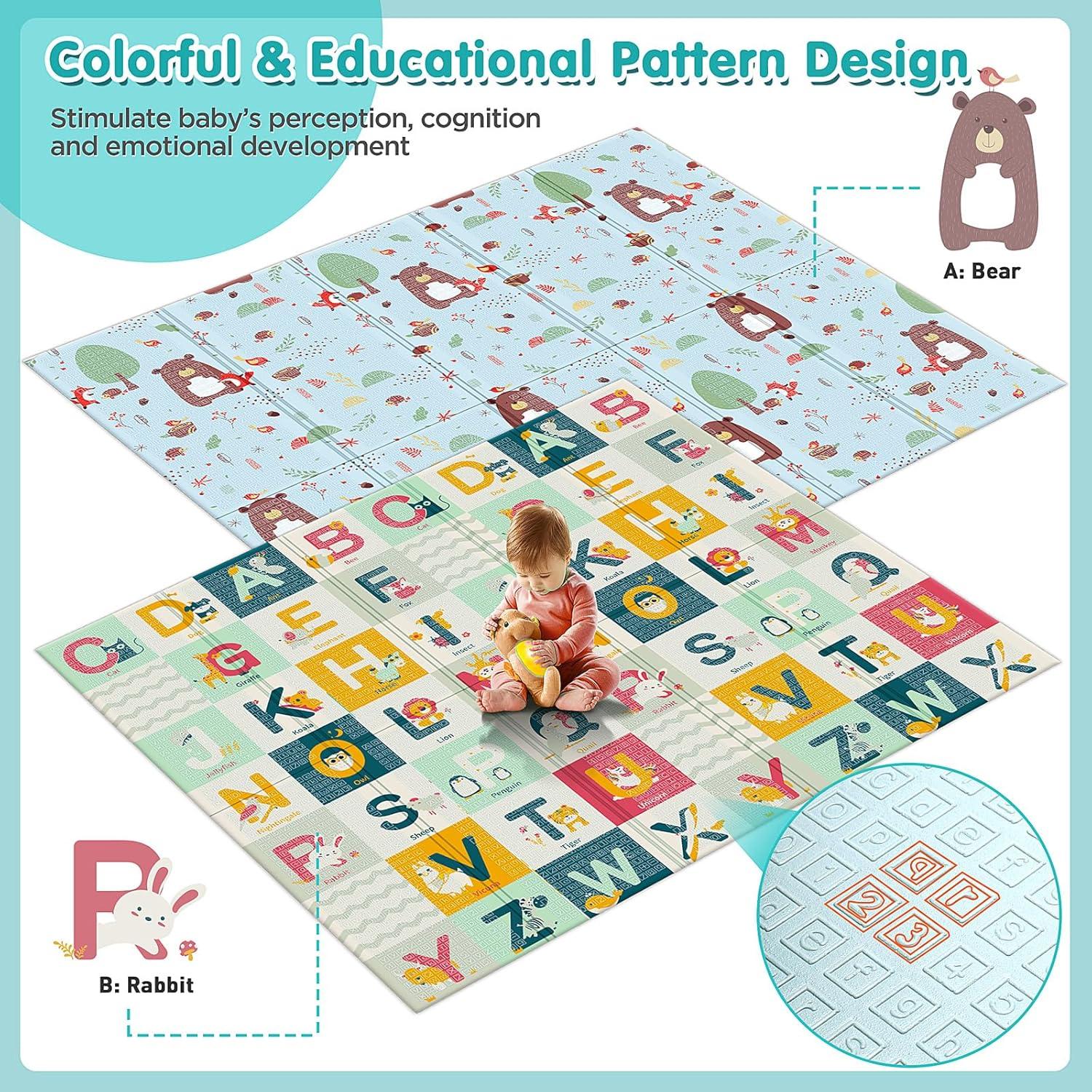 Extra Large Reversible Foldable Baby Play Mat with Alphabet Design