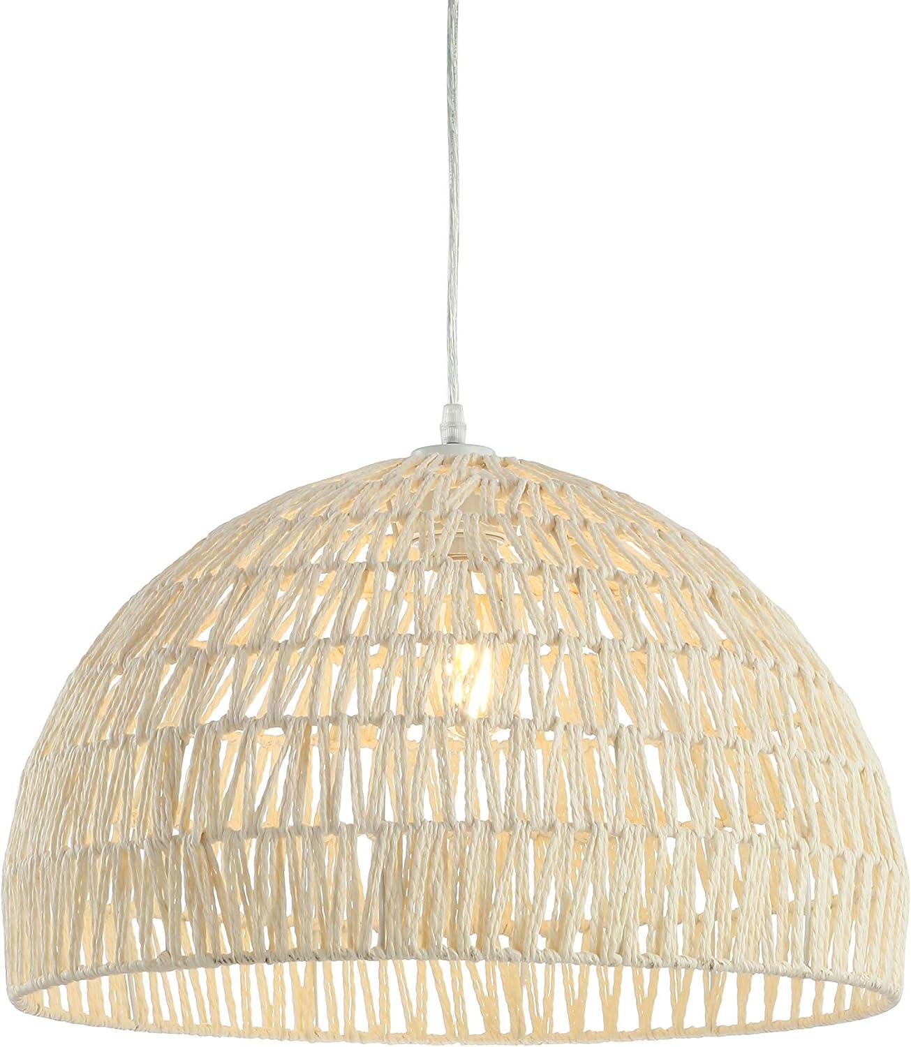 Campana 20" Cream Woven Rattan & Iron LED Pendant with Adjustable Drop