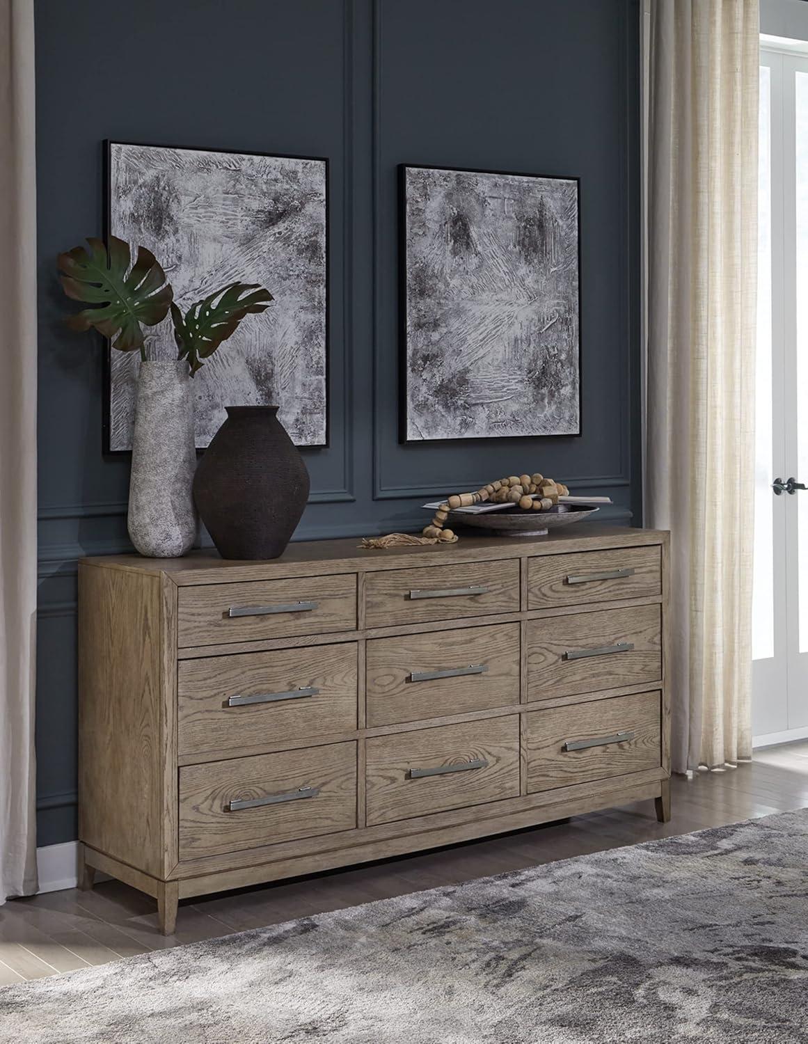 Gray Oak 9-Drawer Dresser with Soft Close and Felt Lined Drawers