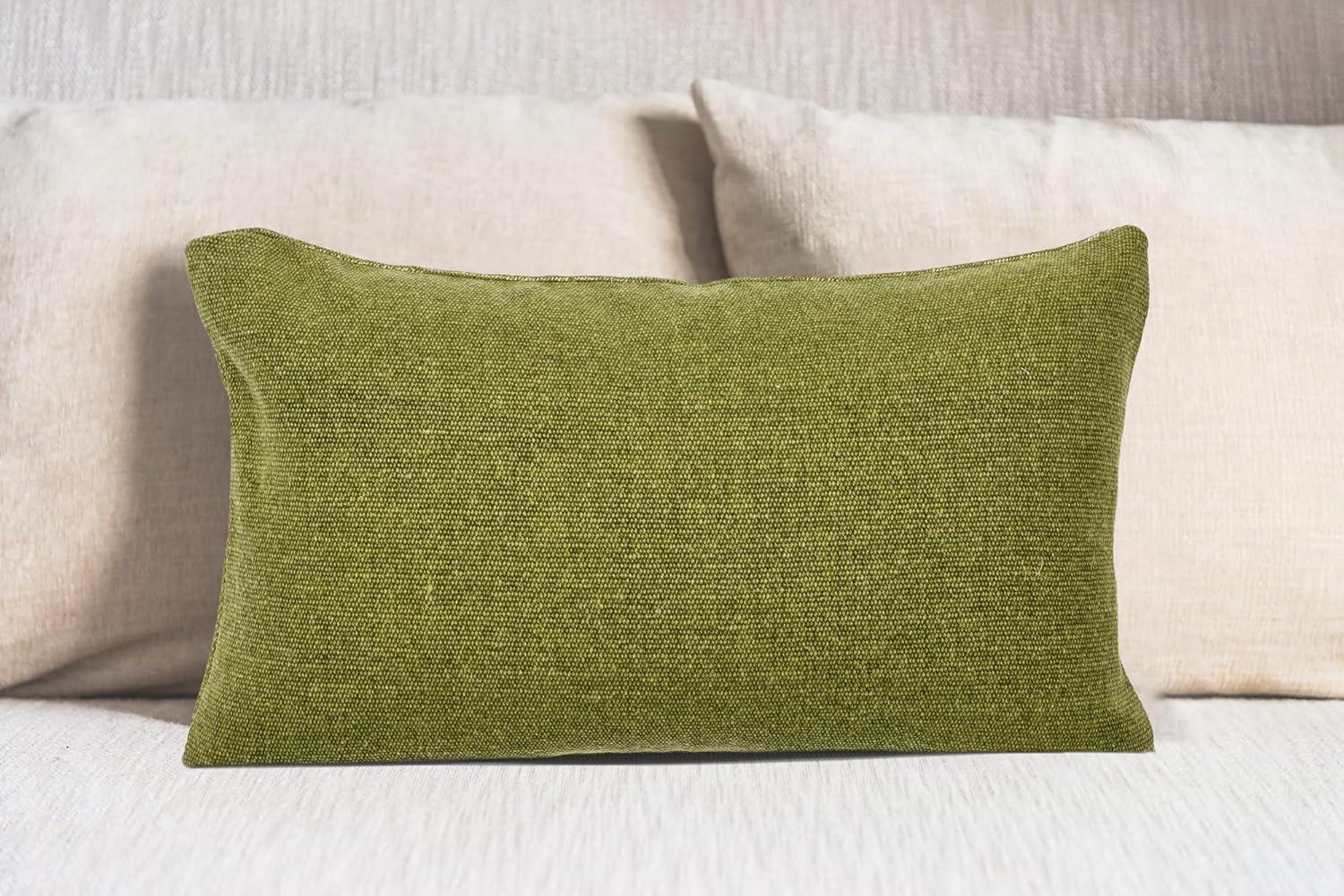 Creative Co-Op Woven Canvas Lumbar Pillow Decorative Pillow, 12" x 20", Sage Green