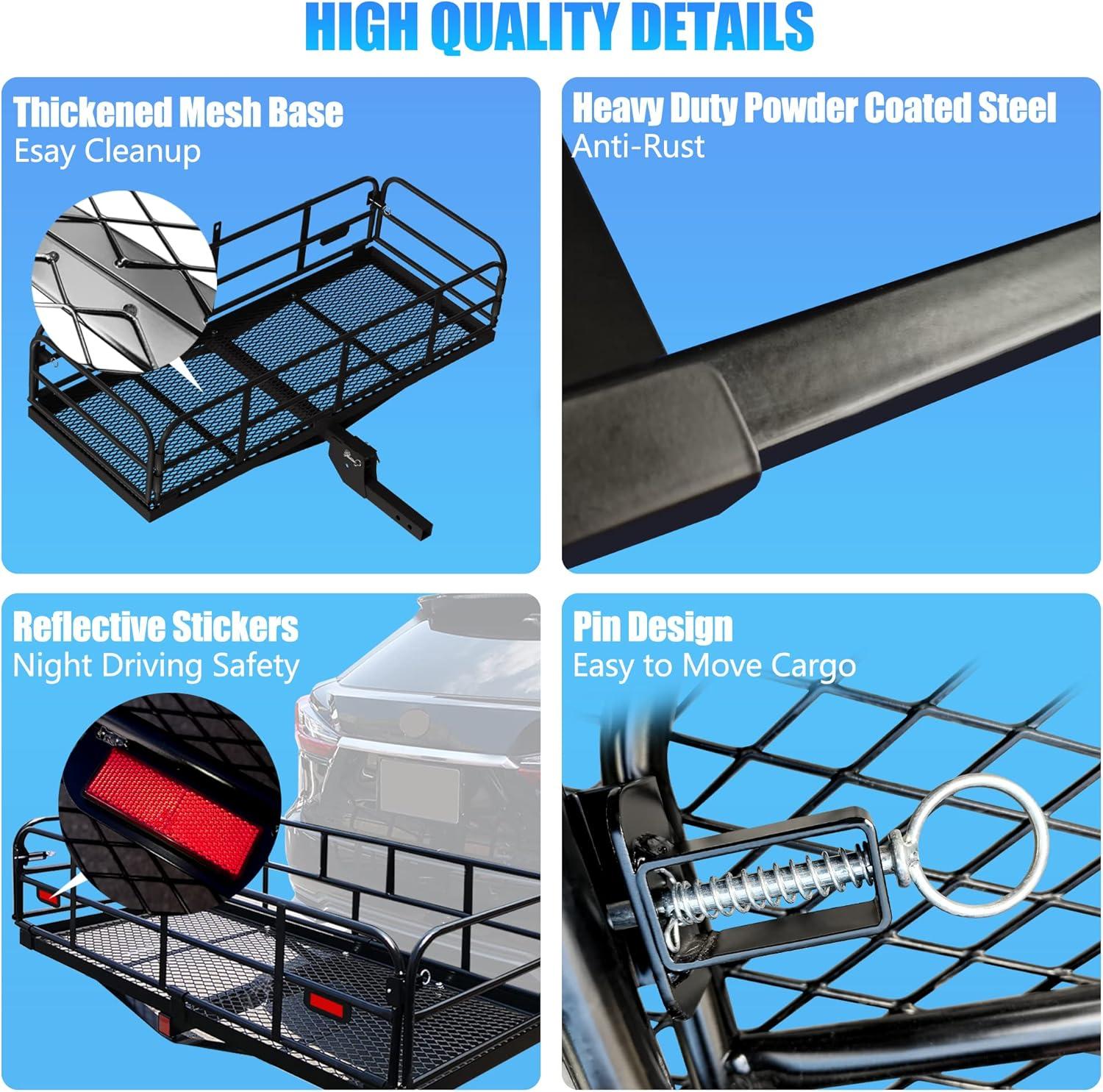 Heavy Duty Black Steel Folding Hitch Cargo Carrier 60" x 24"