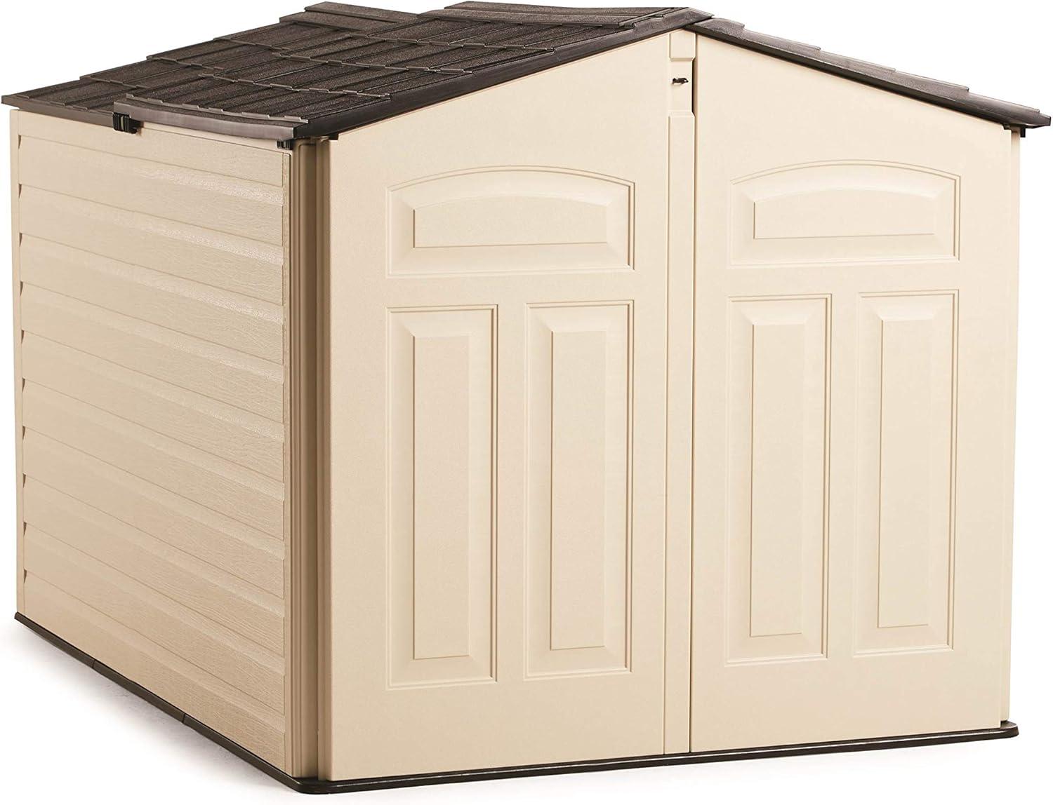 Beige Resin Slide-Lid Outdoor Storage Shed, 96 Cubic Feet