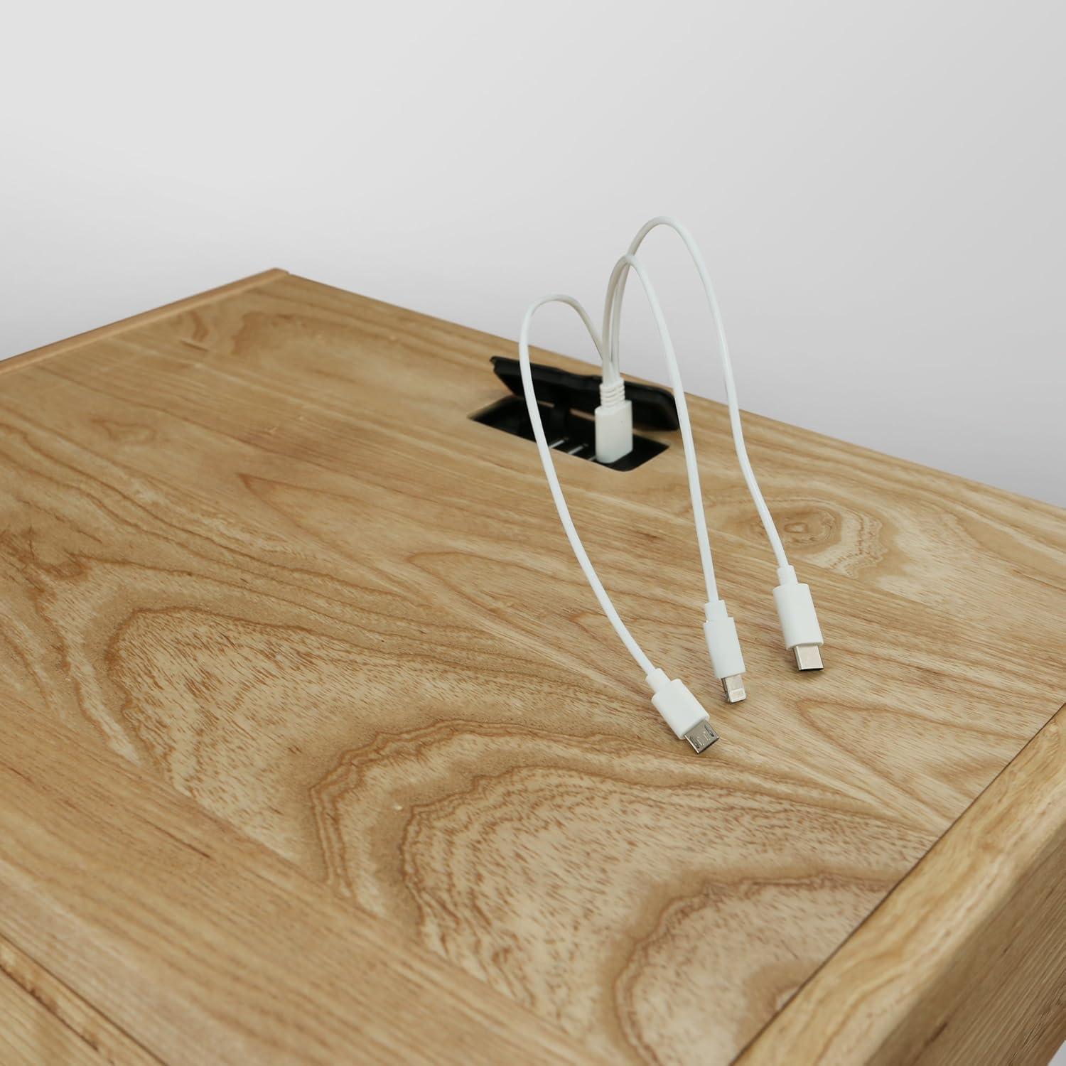 Freedom Nightstand/End Table with USB Ports Made of Solid Oak