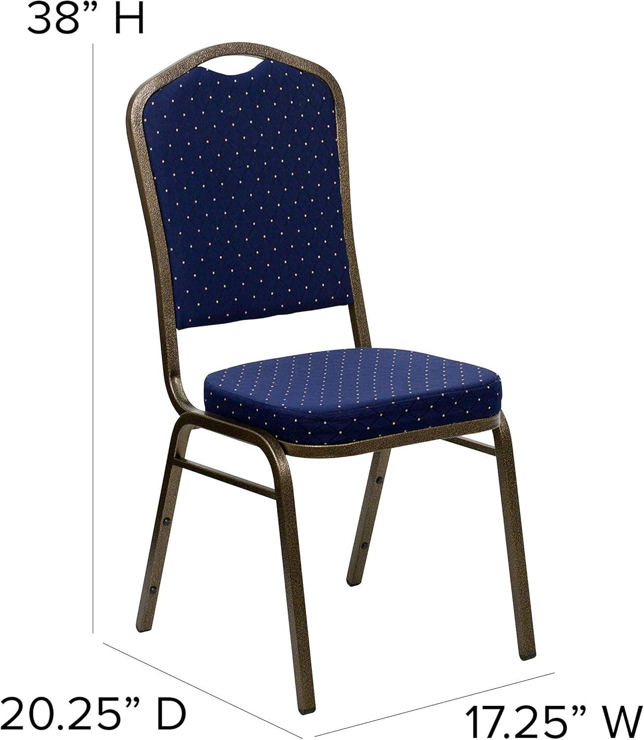 Flash Furniture HERCULES Series Crown Back Stacking Banquet Chair in Navy Blue Dot Patterned Fabric - Gold Vein Frame