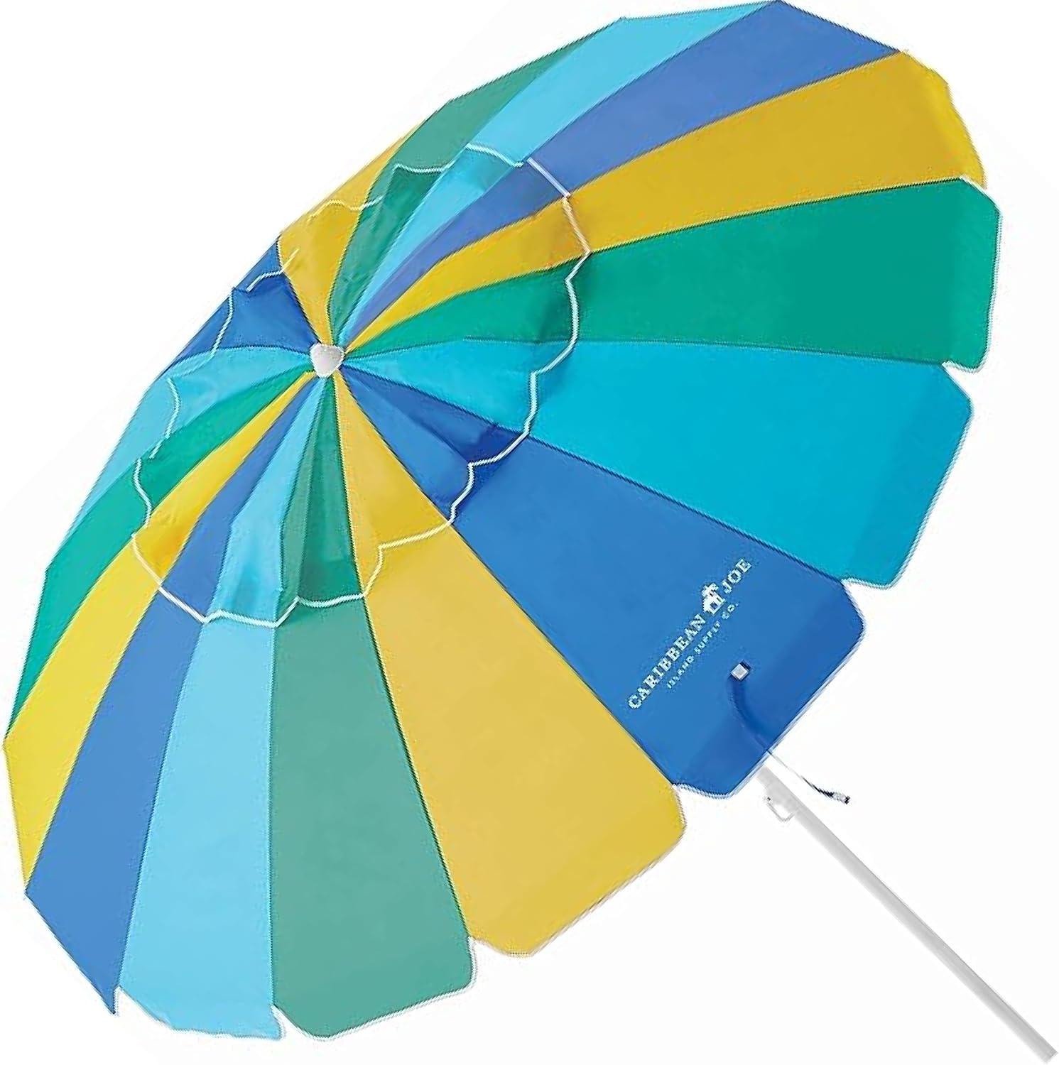 Caribbean Joe 8ft Beach Umbrella with UV Protection, Vented Canopy