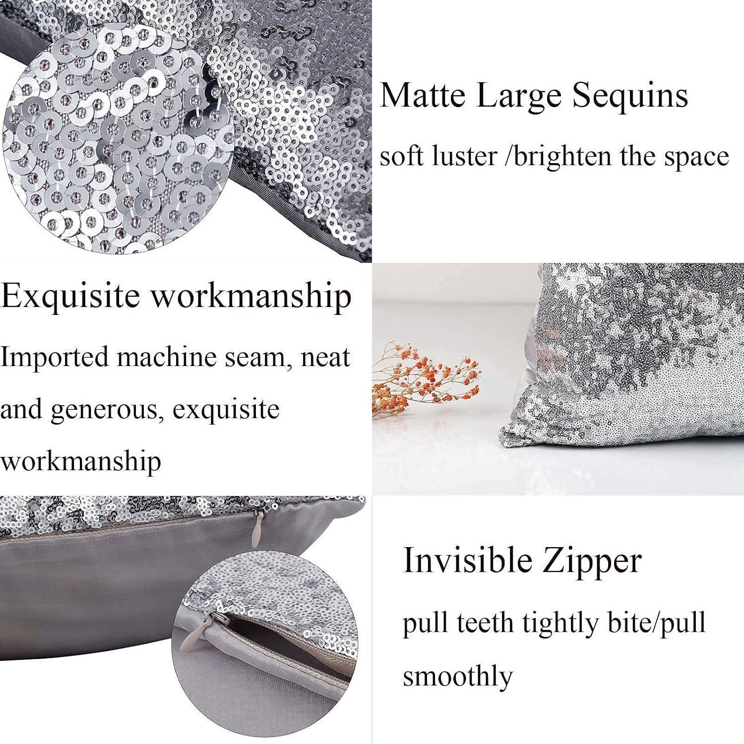 Eternal Beauty Set of 2 Silver Pillow Cover Sequin Decorative Pillow Covers for Couch Sofa Throw Pillows 18 X 18 Inches