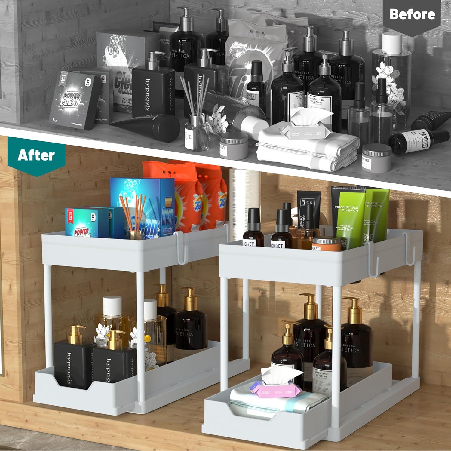 White ABS 2-Tier Sliding Under Sink Organizer Set