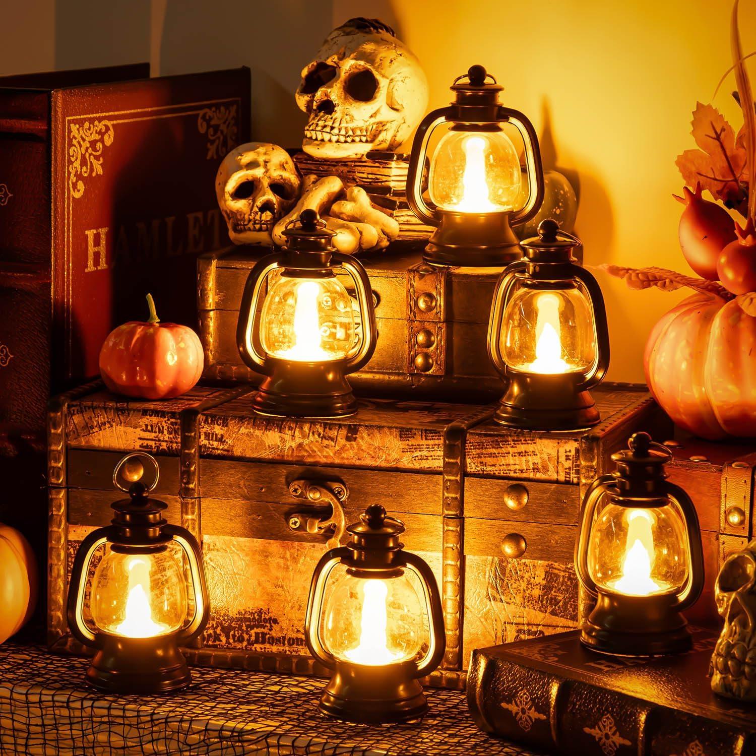 12 Pcs Mini Lantern, Lantern Centerpieces for Tables with LED Simulation Candle, 4 Inch Small Hanging Lantern, Lanterns Decorative for Wedding Centerpiece Tables (Warm Yellow