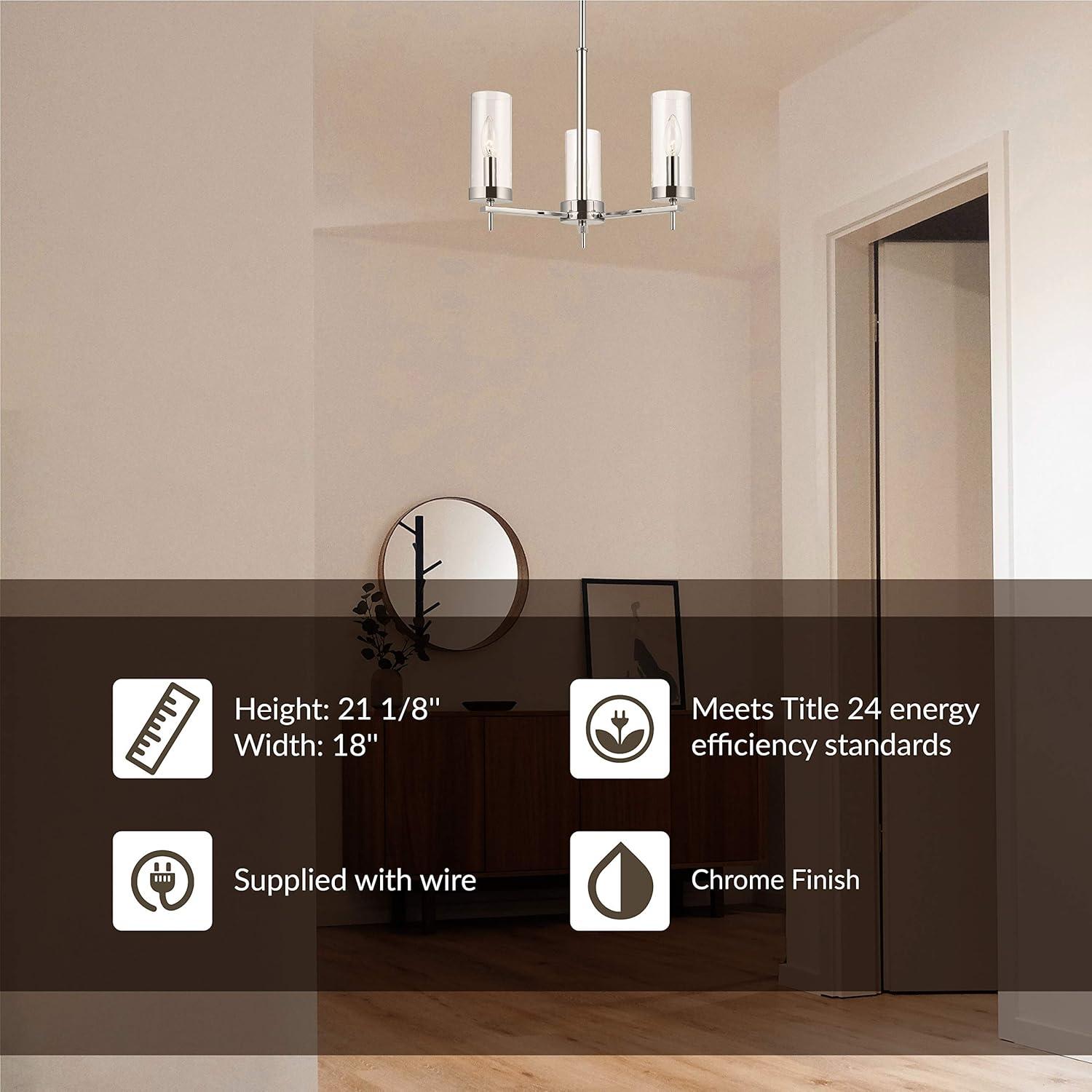 Zire Mini 3-Light Chrome Chandelier with Clear Glass Shades