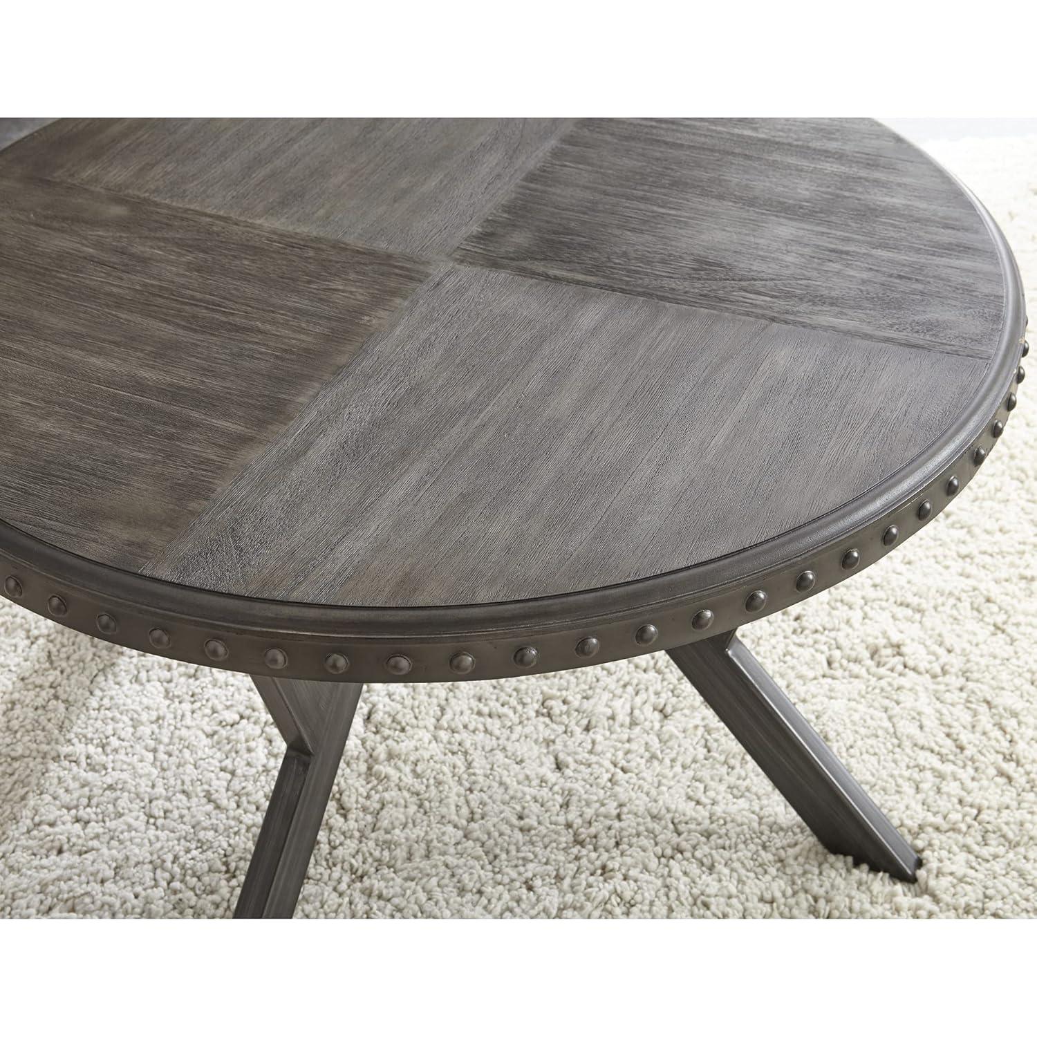 Steve Silver Alamo Indoor Industrial Wood and Nailhead 18" Height Round Coffee Table, Gray