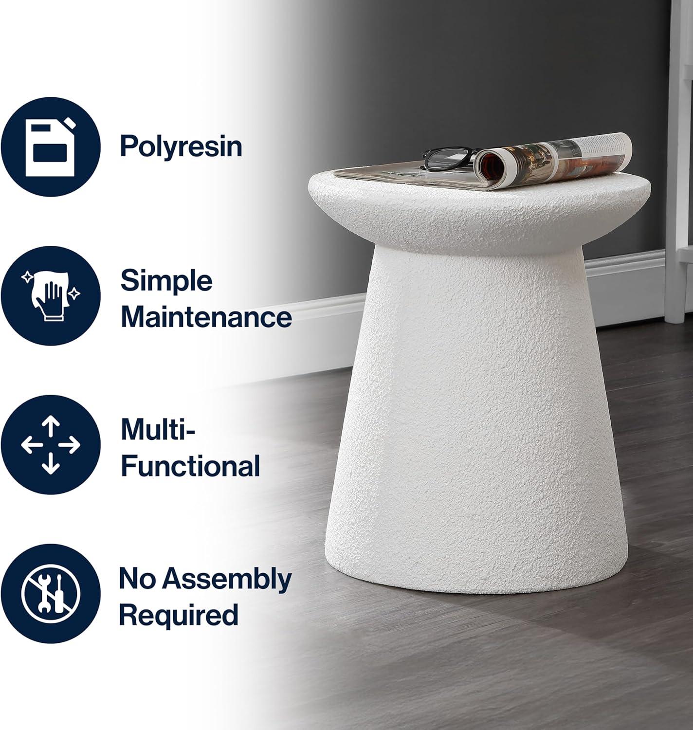 Hollie 18" Minimalist Modern Drum Accent Table Pedestal, White Frosted - JONATHAN Y