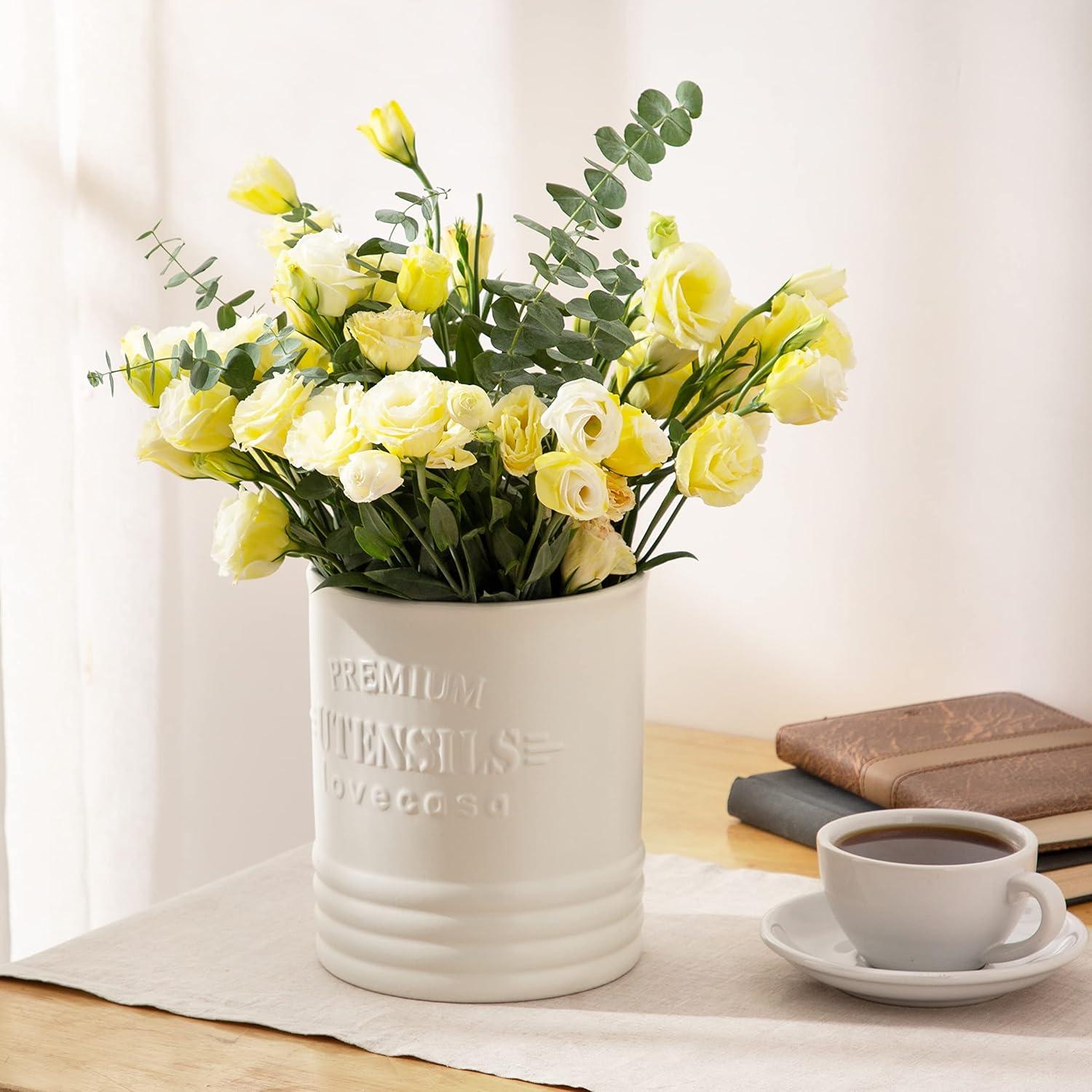 Cream White Ceramic Cylinder Utensil Holder