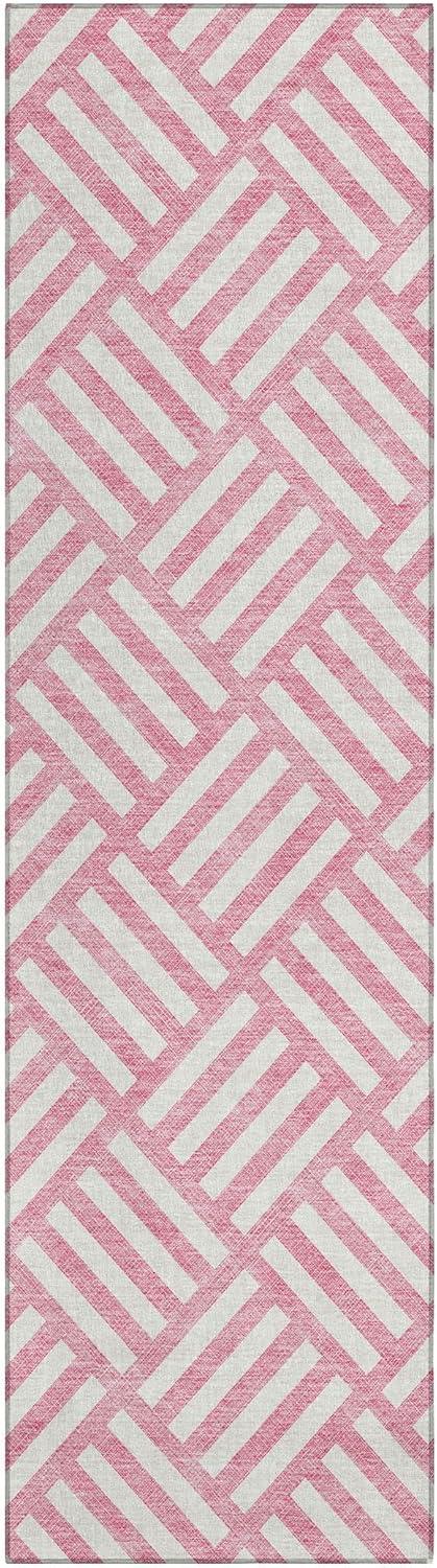 Pink and White Geometric Flat Woven Runner Rug