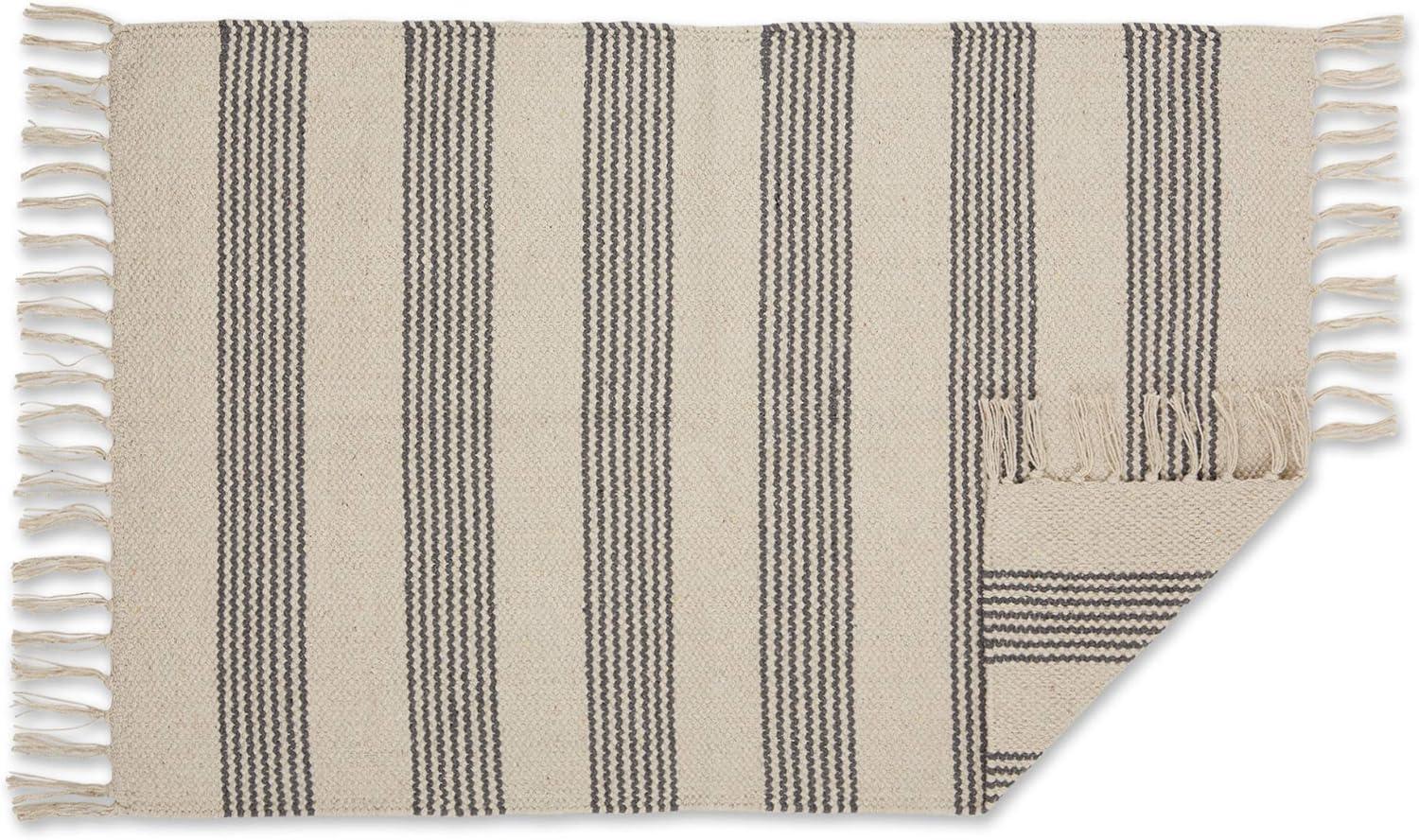 Gray Ticking Stripe Hand-Loomed Rug 2x3 Ft