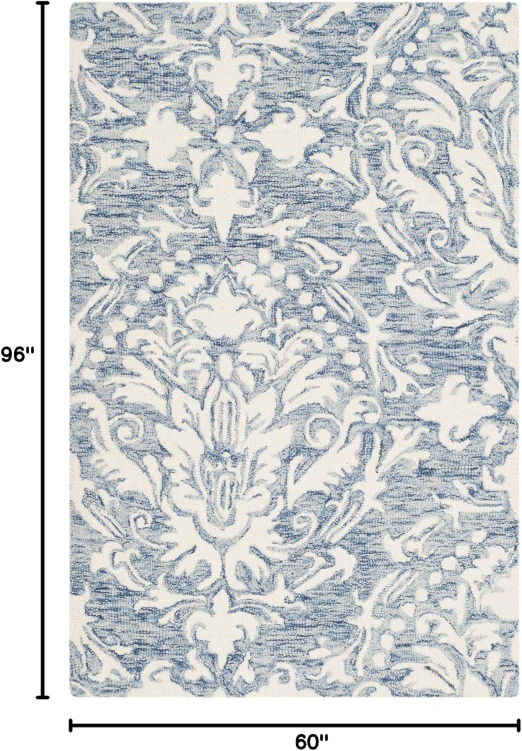 Handmade Floral Bliss Blue/Ivory Wool 5' x 8' Tufted Area Rug