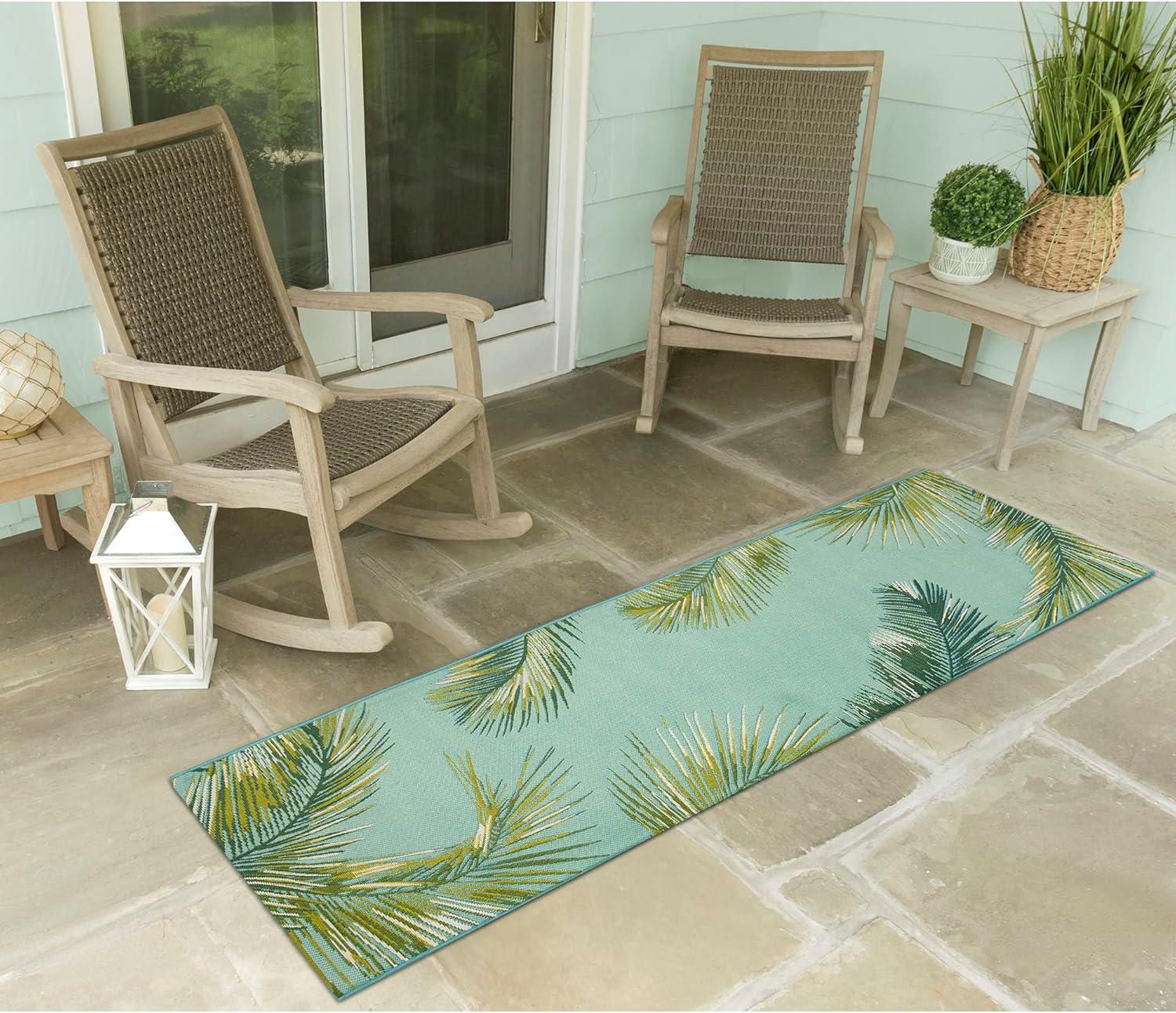 Liora Manne Marina Palm Border Indoor/Outdoor Rug Aqua 1'11" x 7'6"