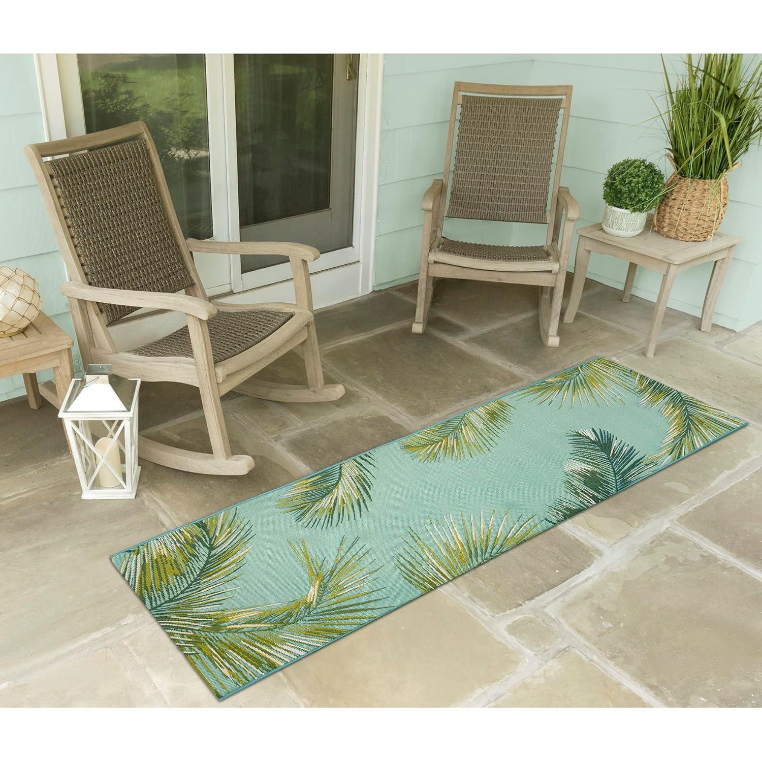 Liora Manne Marina Palm Border Indoor/Outdoor Rug Aqua 1'11" x 7'6"