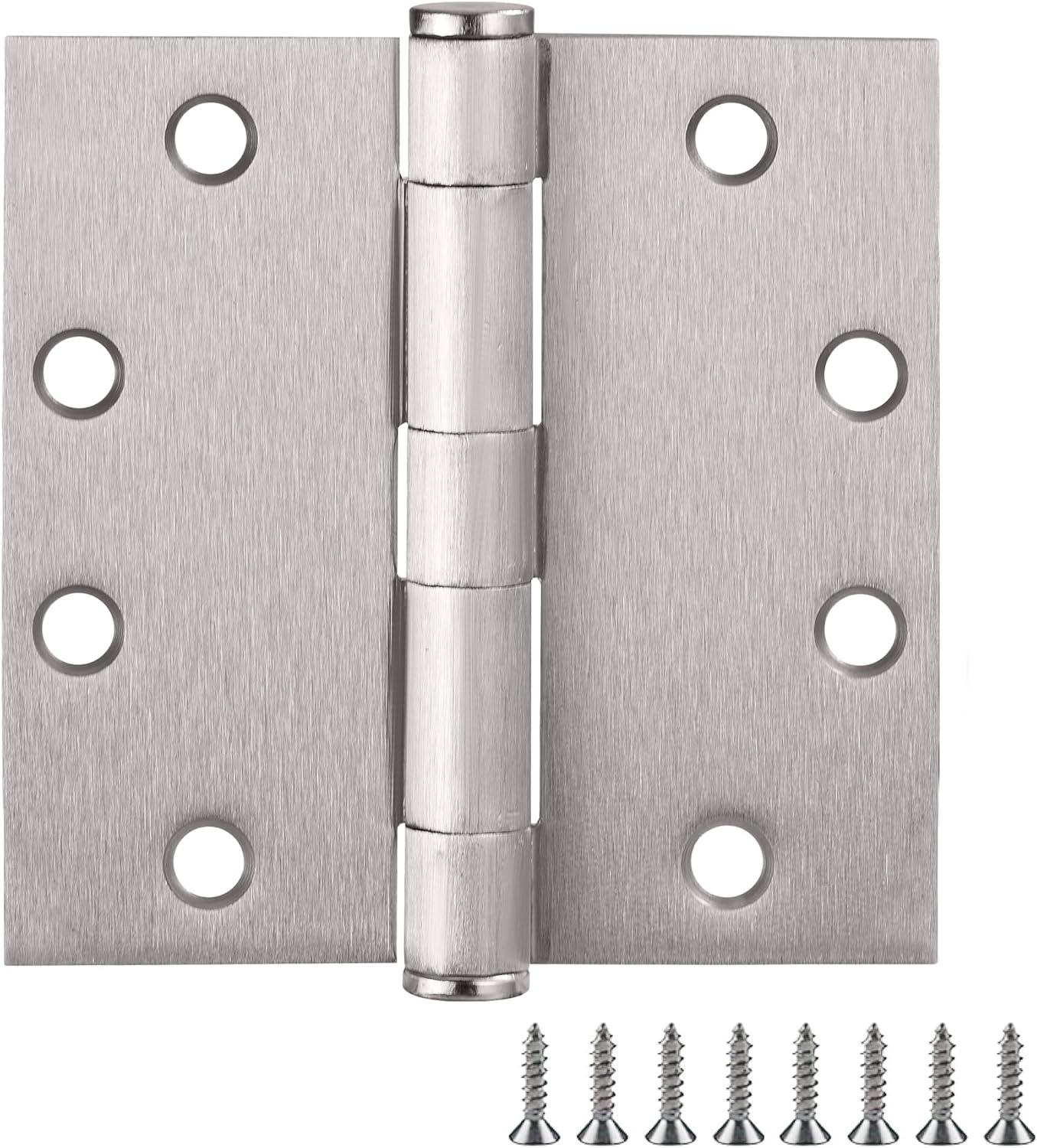 Satin Nickel 4.5-inch x 4.5-inch Square Steel Door Hinges 12-Pack