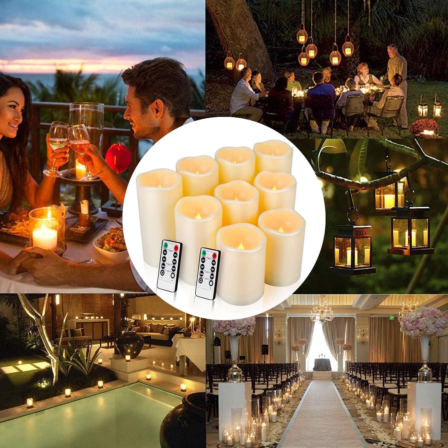 Flameless Candles LED Candles Outdoor Candles Waterproof Candles(D 3 x H 456) Battery Operated Candles Plastic Pack of 9 Flameless Pillar Candles