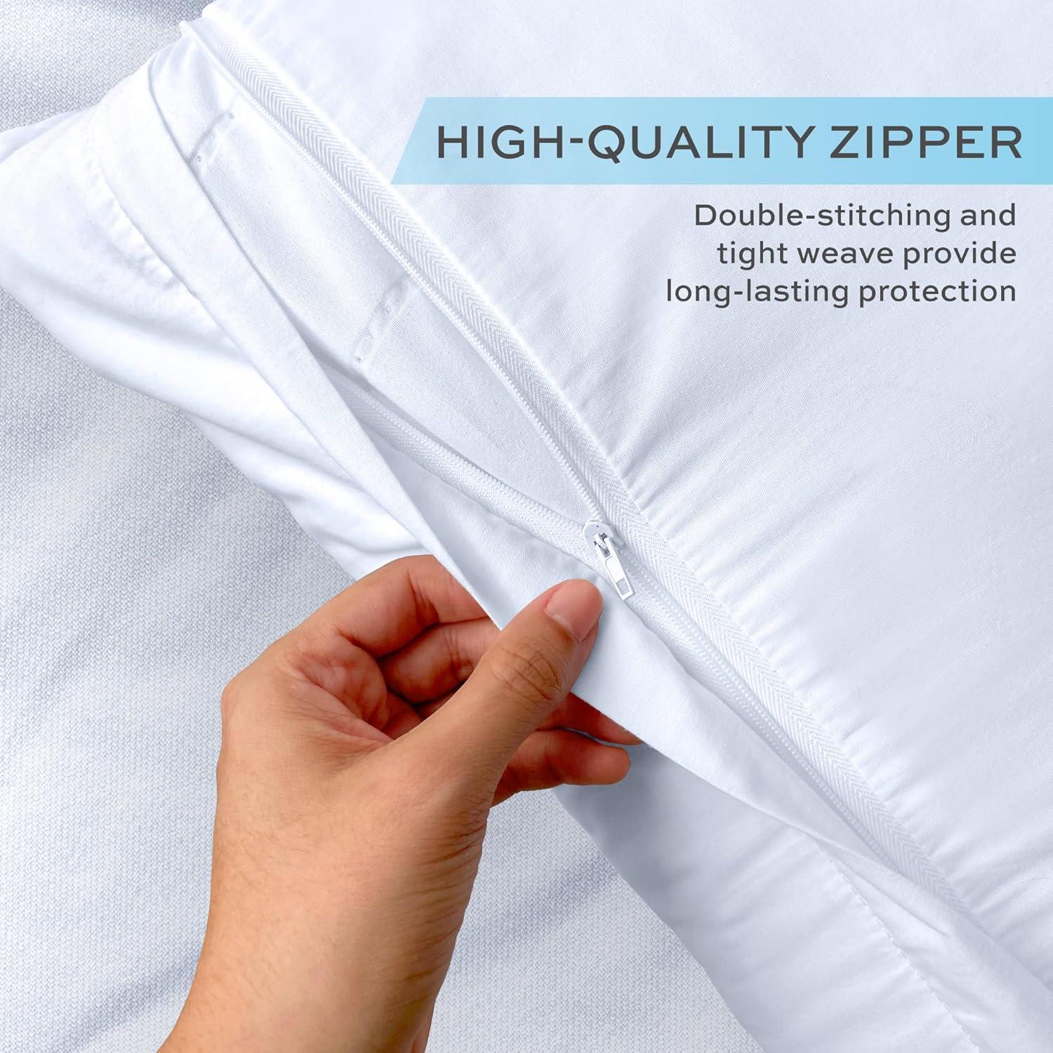 White Classic Luxury Hotel Collection Zippered Style Pillow Cover, 200 Thread Count, Soft Quiet Zippered Pillow Protectors, Standard Size, Set of 2