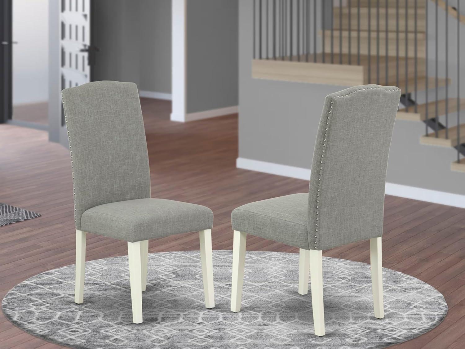 TQJKLFDY ENP2T06 Encinal Parson Dining Chairs - Nailhead Trim Dark Shitake Linen Fabric Padded Chairs Linen