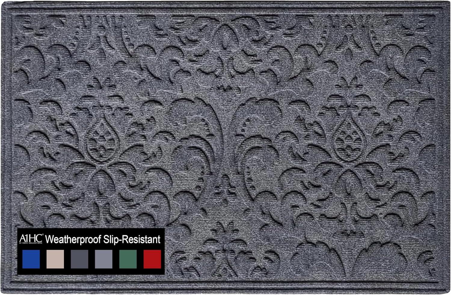 A1HC Indoor Outdoor Mat, Front and Back Entrance Welcome Mats, Large Front Door Patio Mats 24x36 Inches, Non-Slip Easy Clean Entrance Washable Large Size Doormats, Dark Grey