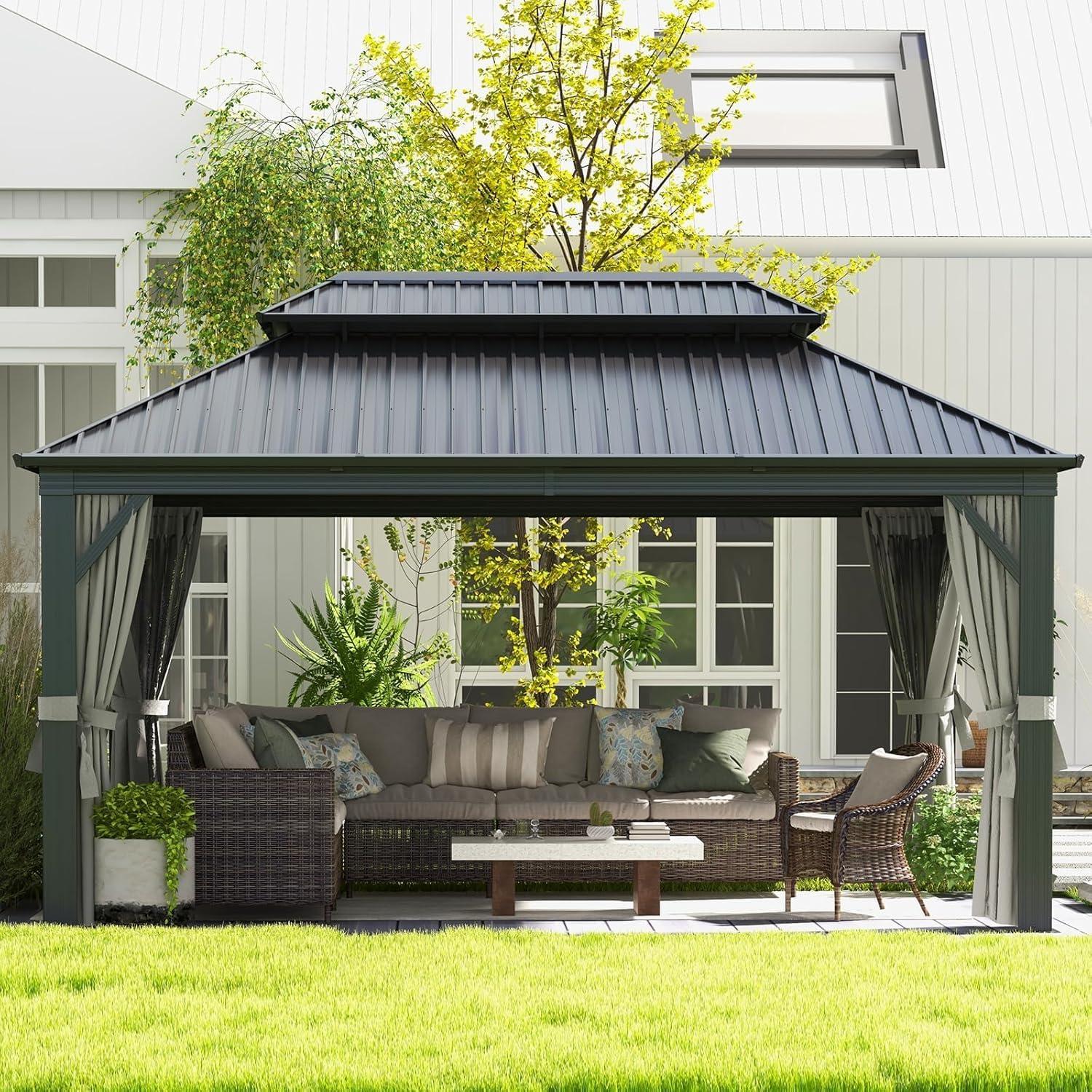 Edrosie Inc Aluminum Patio Gazebo  with Curtain and Netting