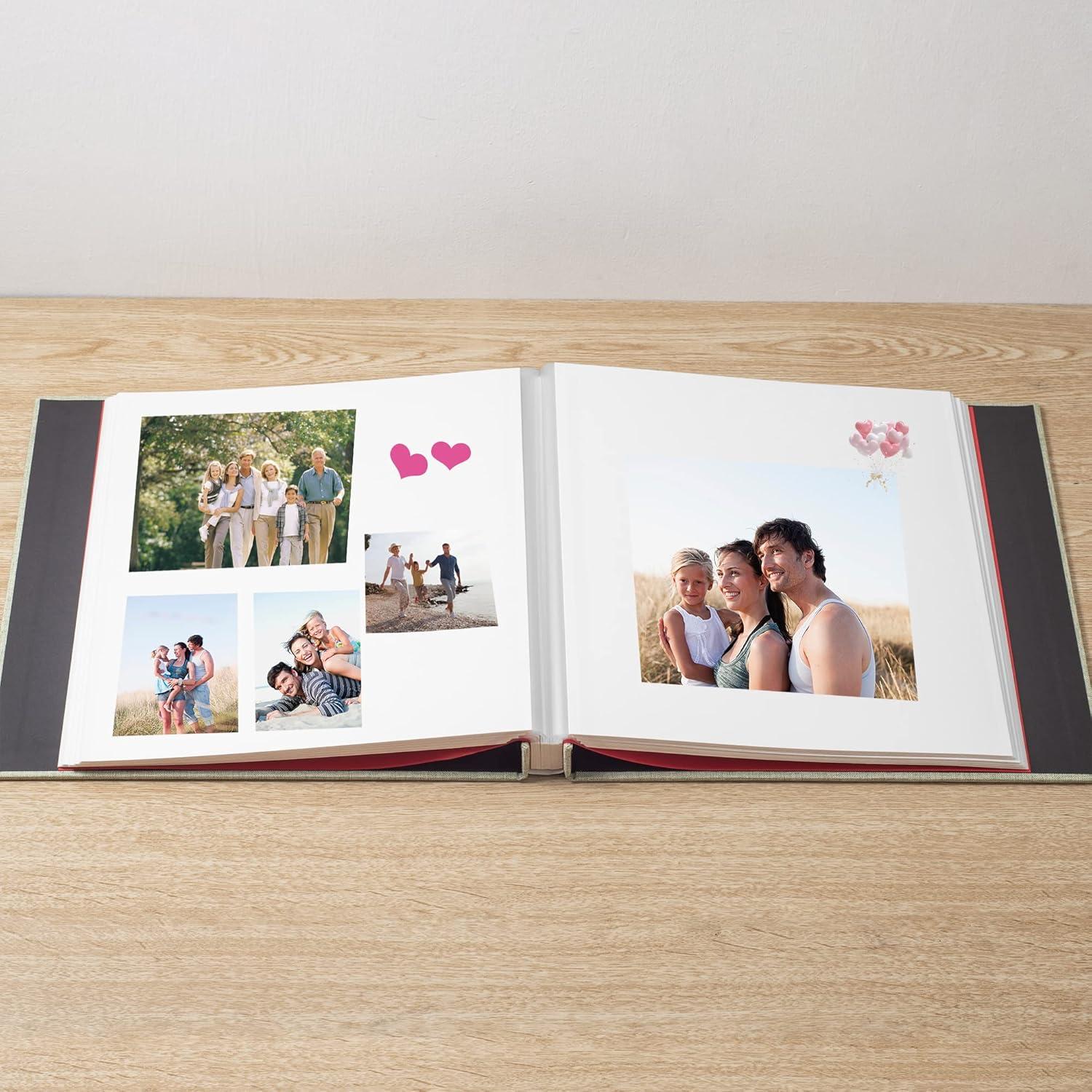 Photo Album Self Adhesive 3x5 4x6 5x7 6x8 8x10 8.5x11 11x10.6 Magnetic Scrapbook Album DIY Length 11x10.6 Inch 40 Pages Linen Cover DIY Photo Album with A Metallic Pen and DIY Accessories(Grass Green)