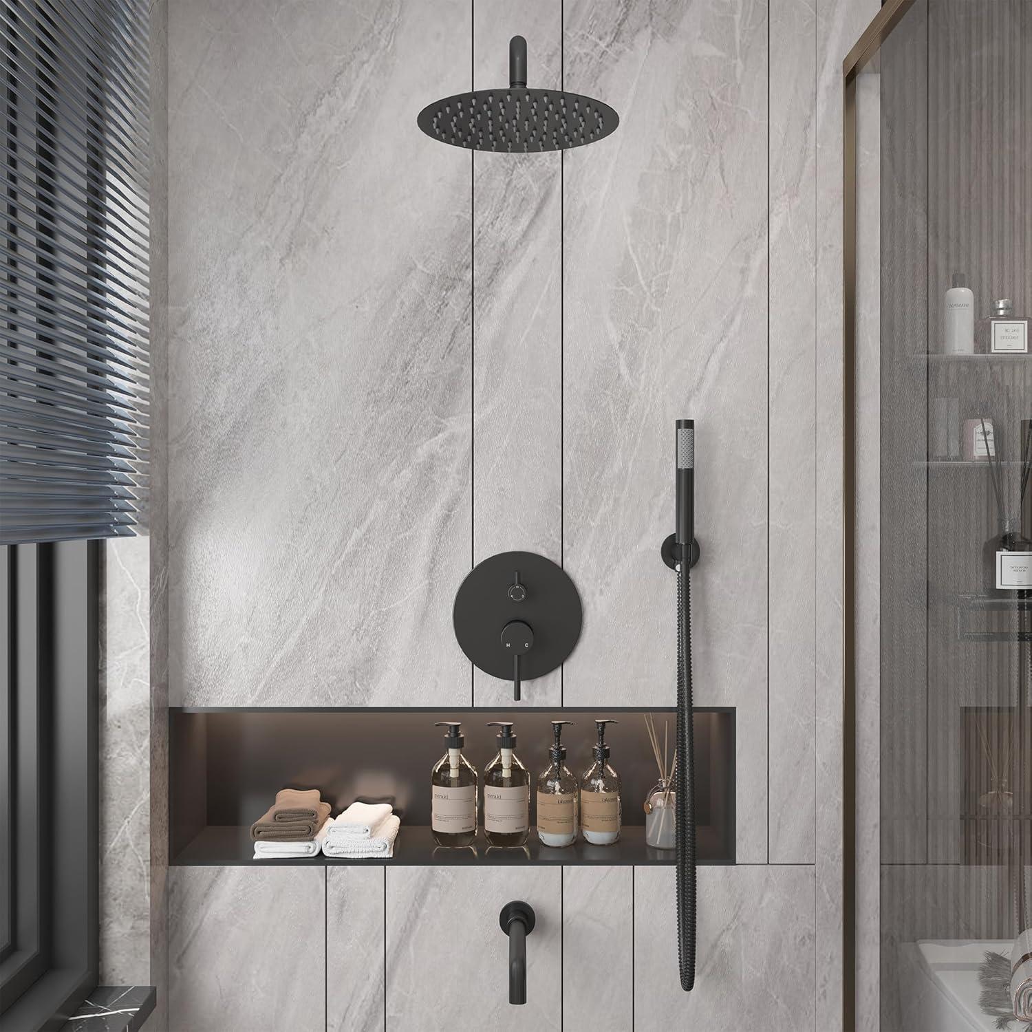 Matte Black Large Round Dual Shower Head System with Handheld
